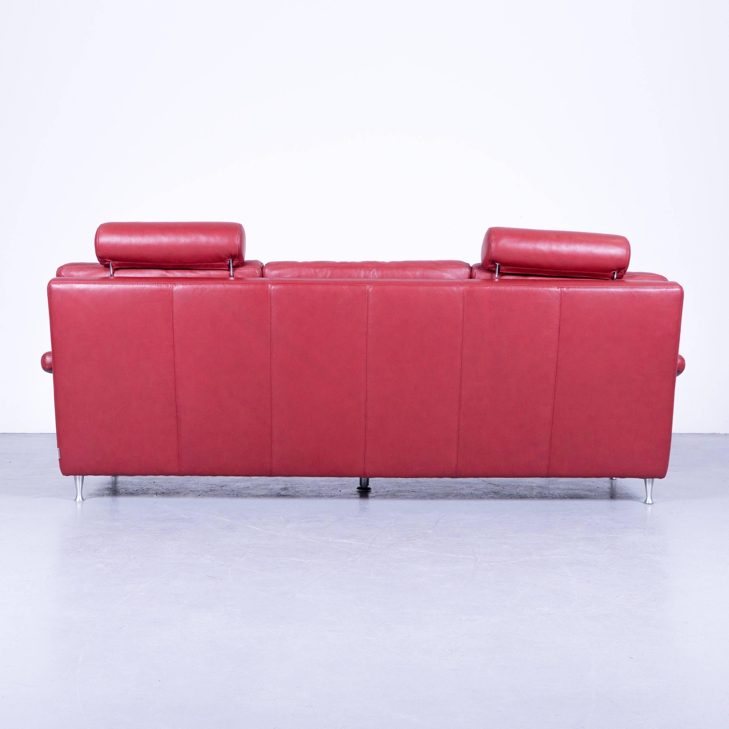 Ewald Schillig Designer Three-Seat Sofa with Red Leather Couch 4