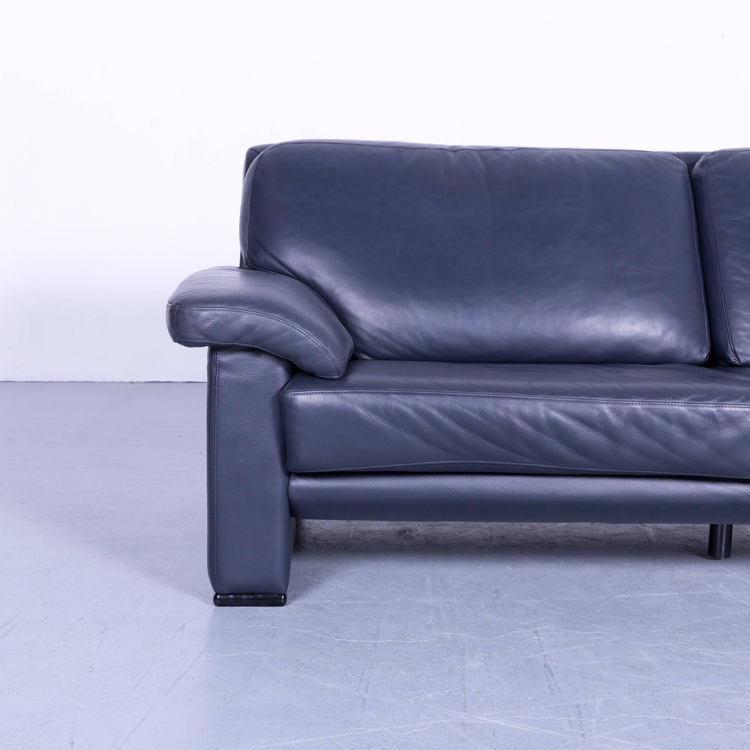 Contemporary Ewald Schillig Designer Three-Seater Sofa Blue Leather Couch