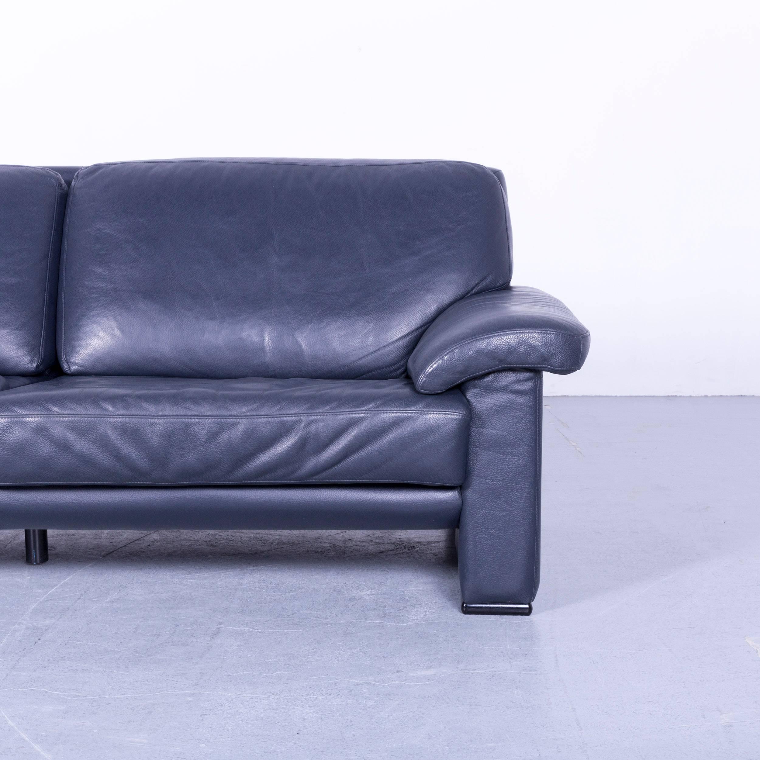 Ewald Schillig Designer Three-Seater Sofa Blue Leather Couch 1