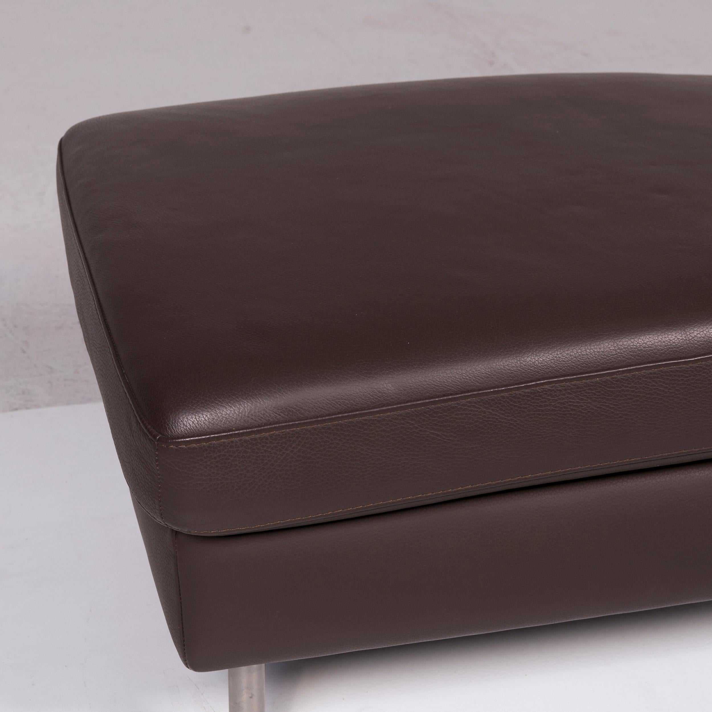 Modern Ewald Schillig Domino Leather Stool Brown For Sale