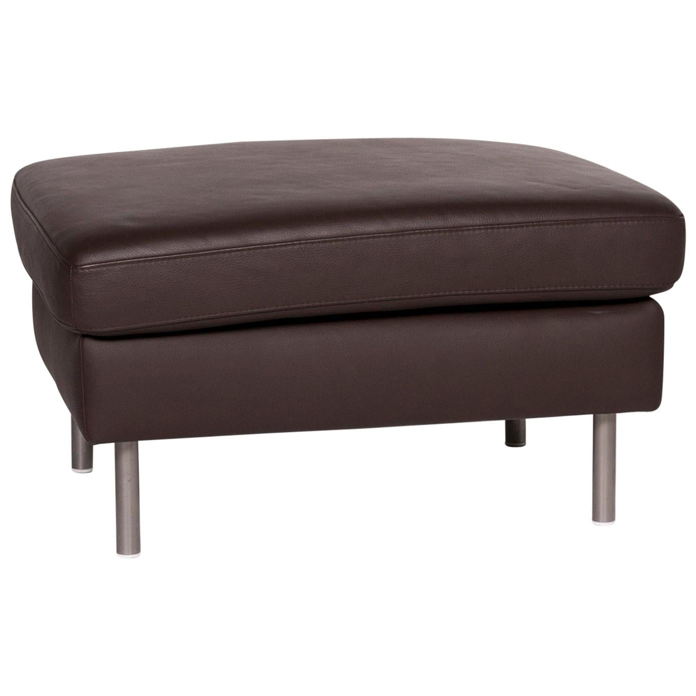 Ewald Schillig Domino Leather Stool Brown For Sale