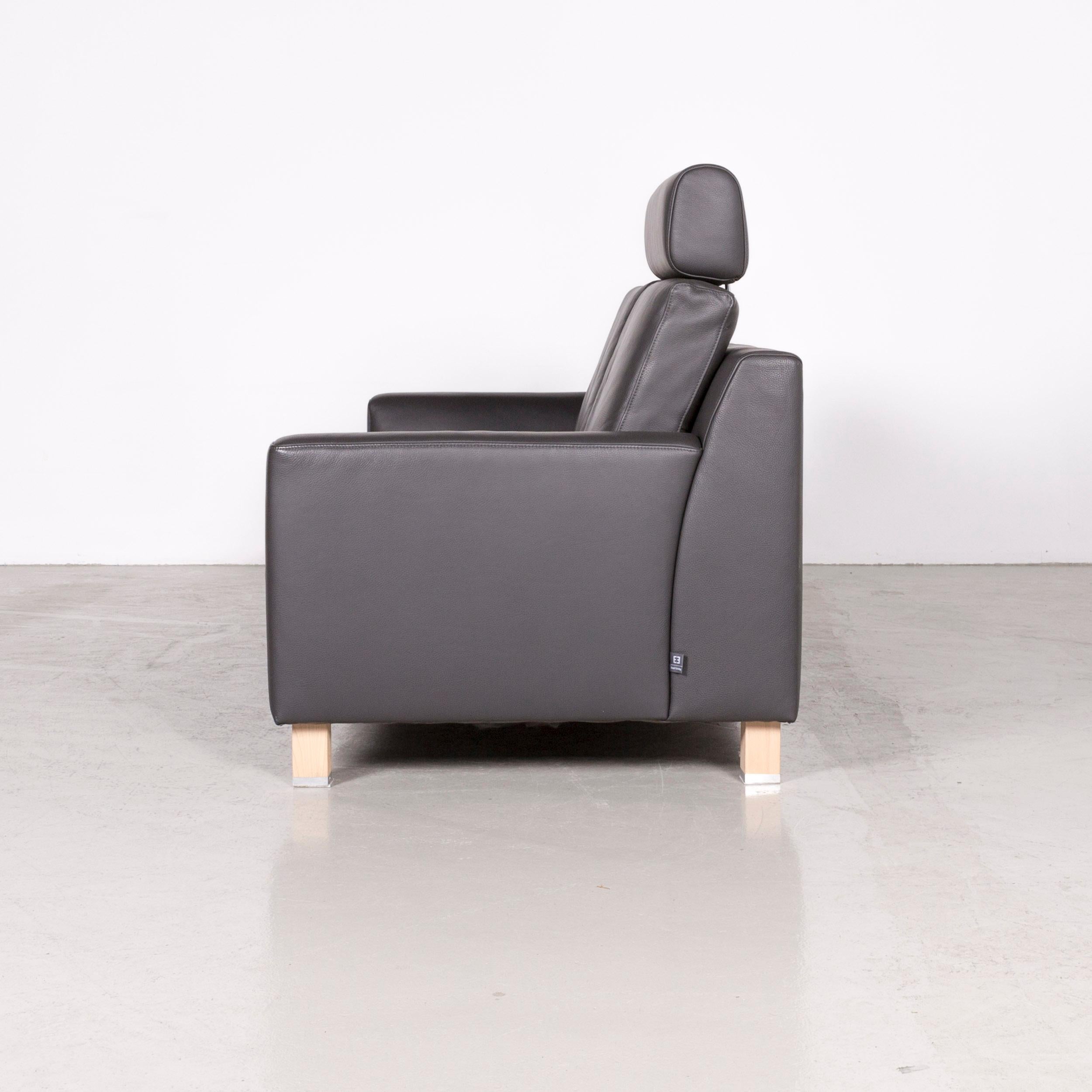 Ewald Schillig Flex Plus Designer Leather Sofa Grey Three-Seat Couch For Sale 4