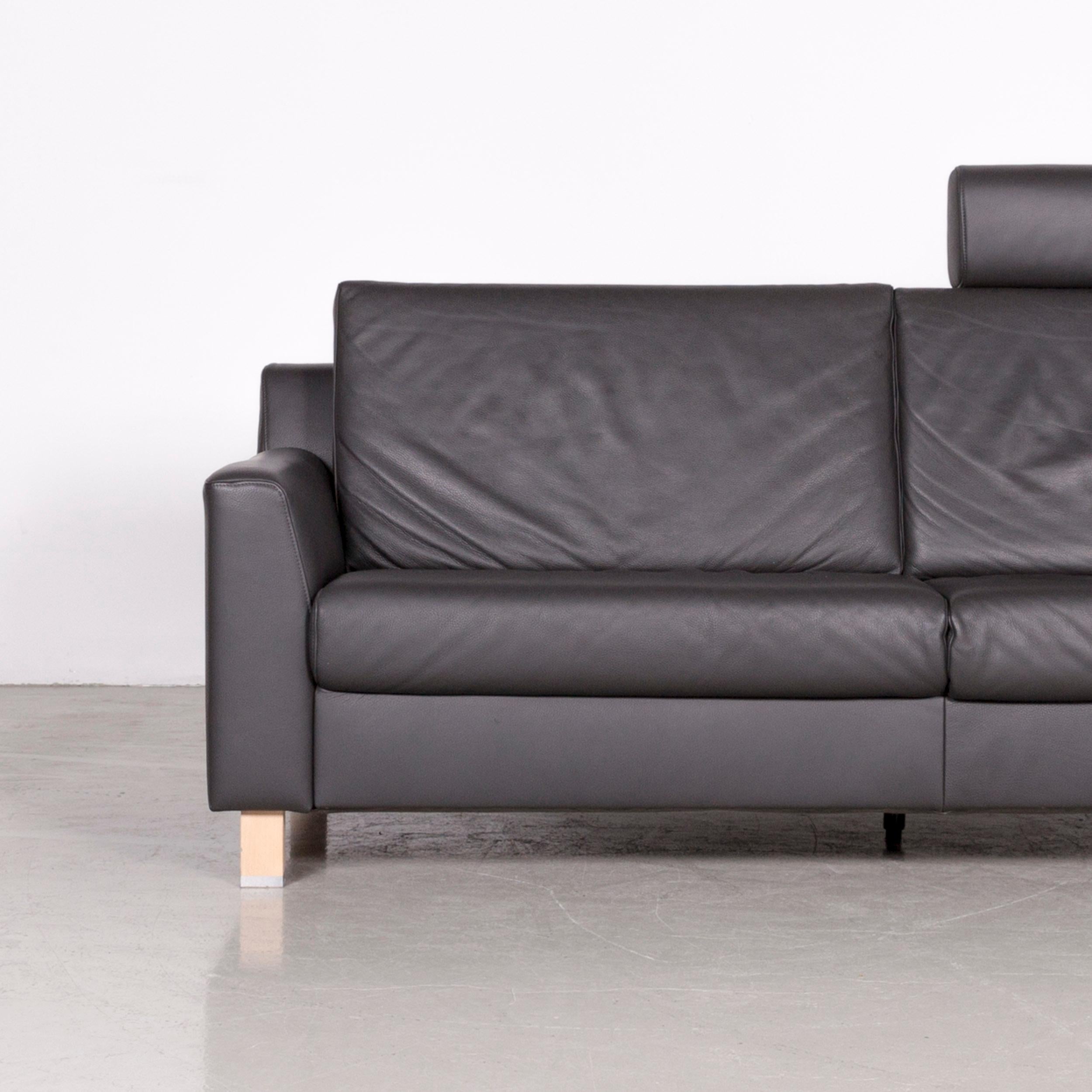 German Ewald Schillig Flex Plus Designer Leather Sofa Grey Three-Seat Couch For Sale