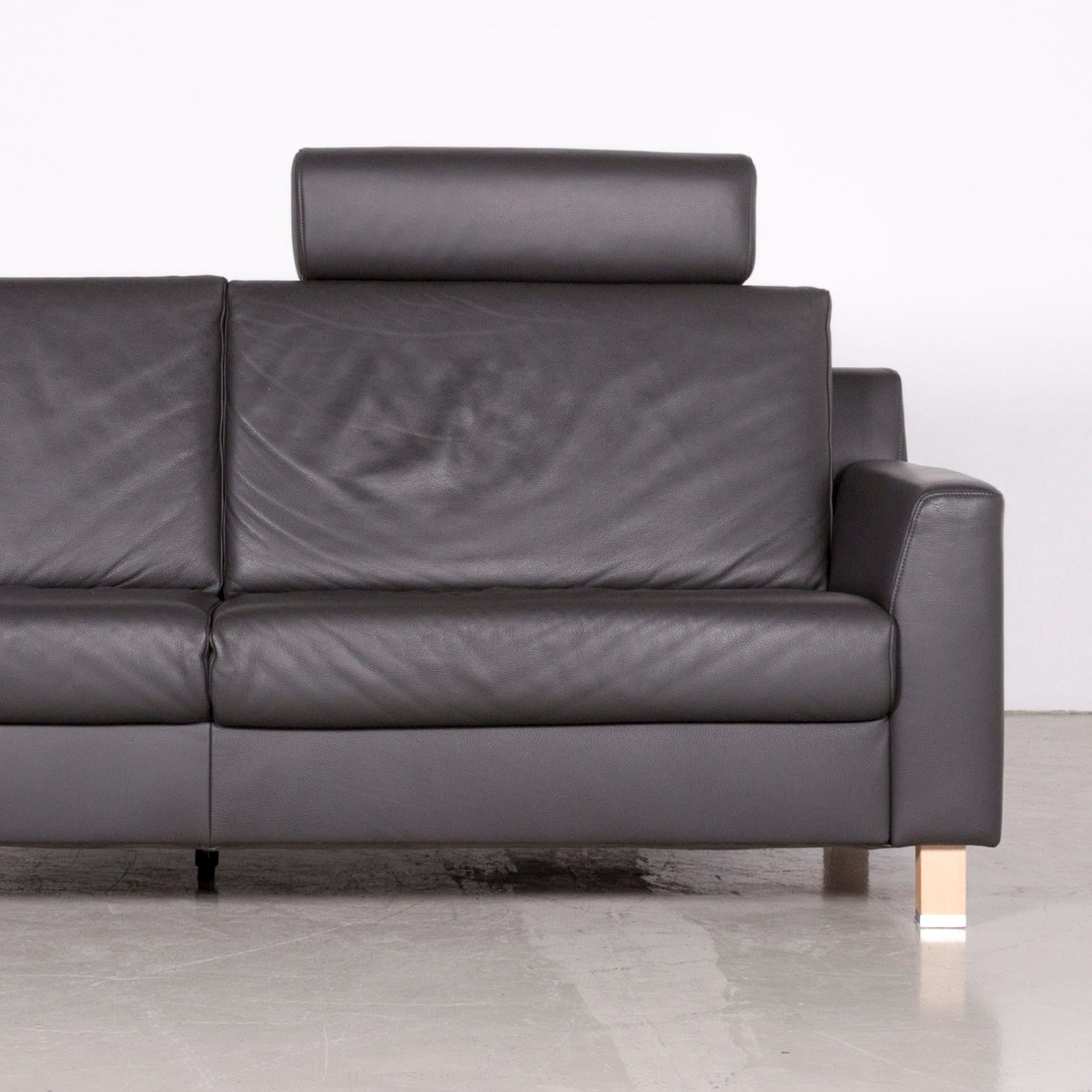 Ewald Schillig Flex Plus Designer Leather Sofa Grey Three-Seat Couch In Good Condition For Sale In Cologne, DE
