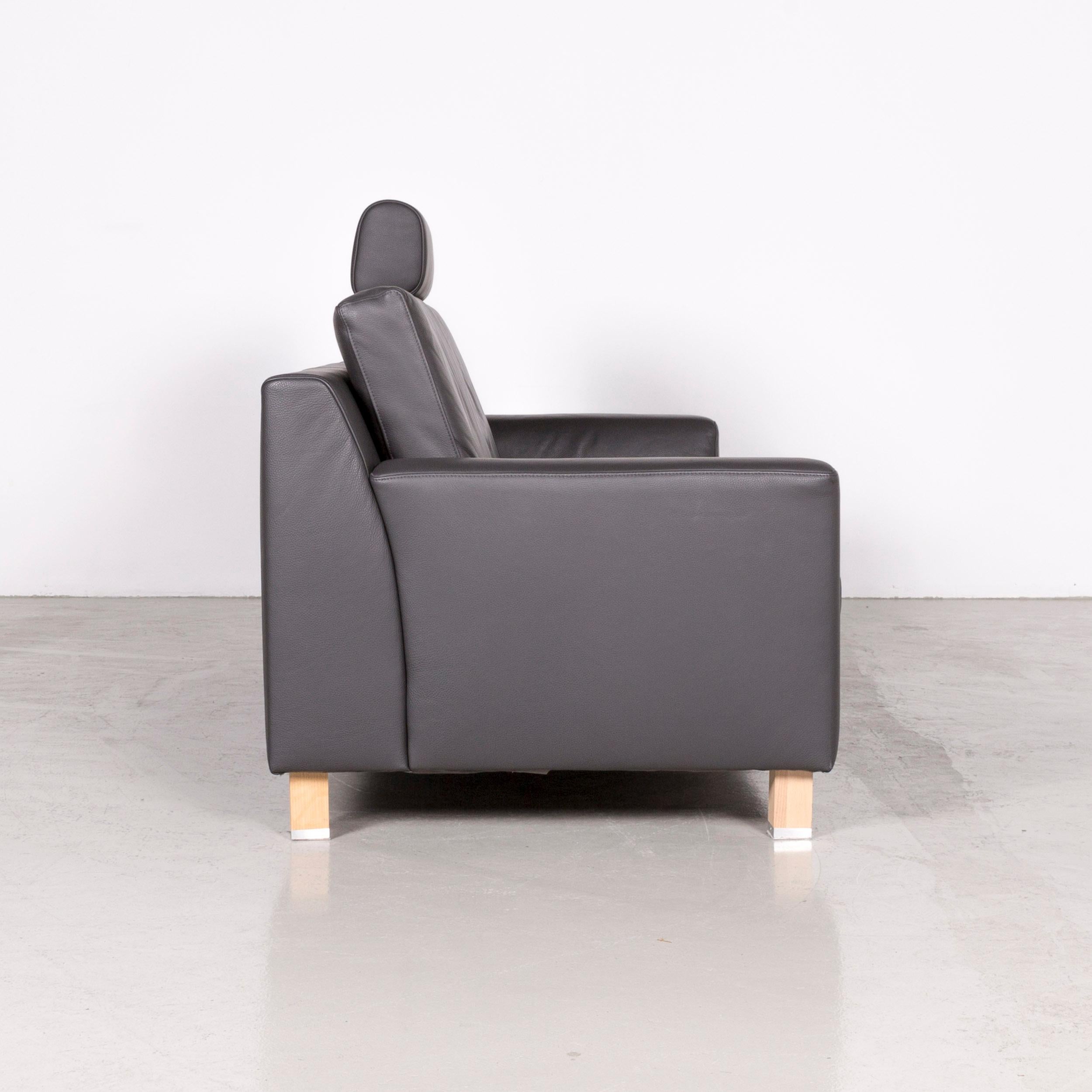 Ewald Schillig Flex Plus Designer Leather Sofa Grey Three-Seat Couch For Sale 2