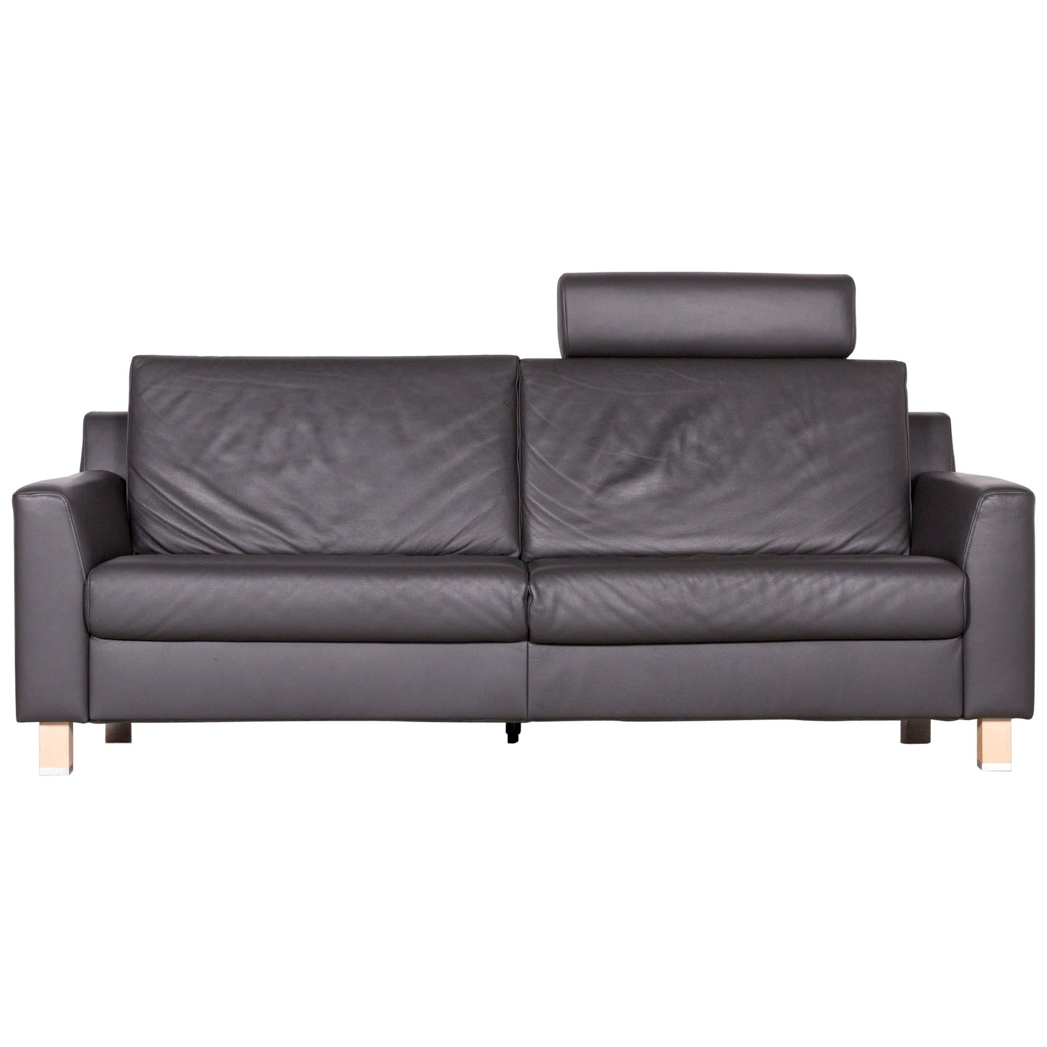 Ewald Schillig Flex Plus Designer Leather Sofa Grey Three-Seat Couch For Sale