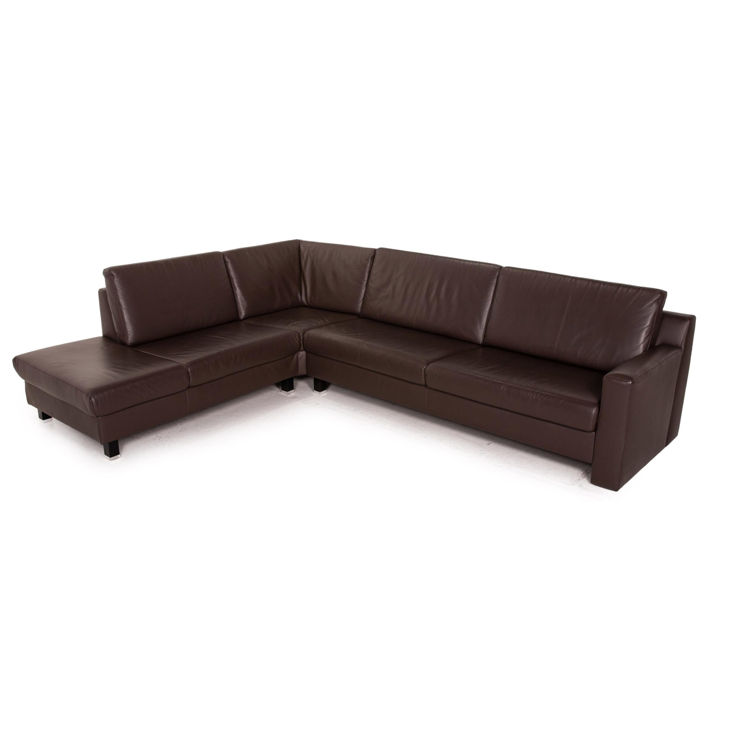 Ewald Schillig Flex Plus Leather Corner Sofa Brown Dark Brown Sofa Couch In Good Condition For Sale In Cologne, DE