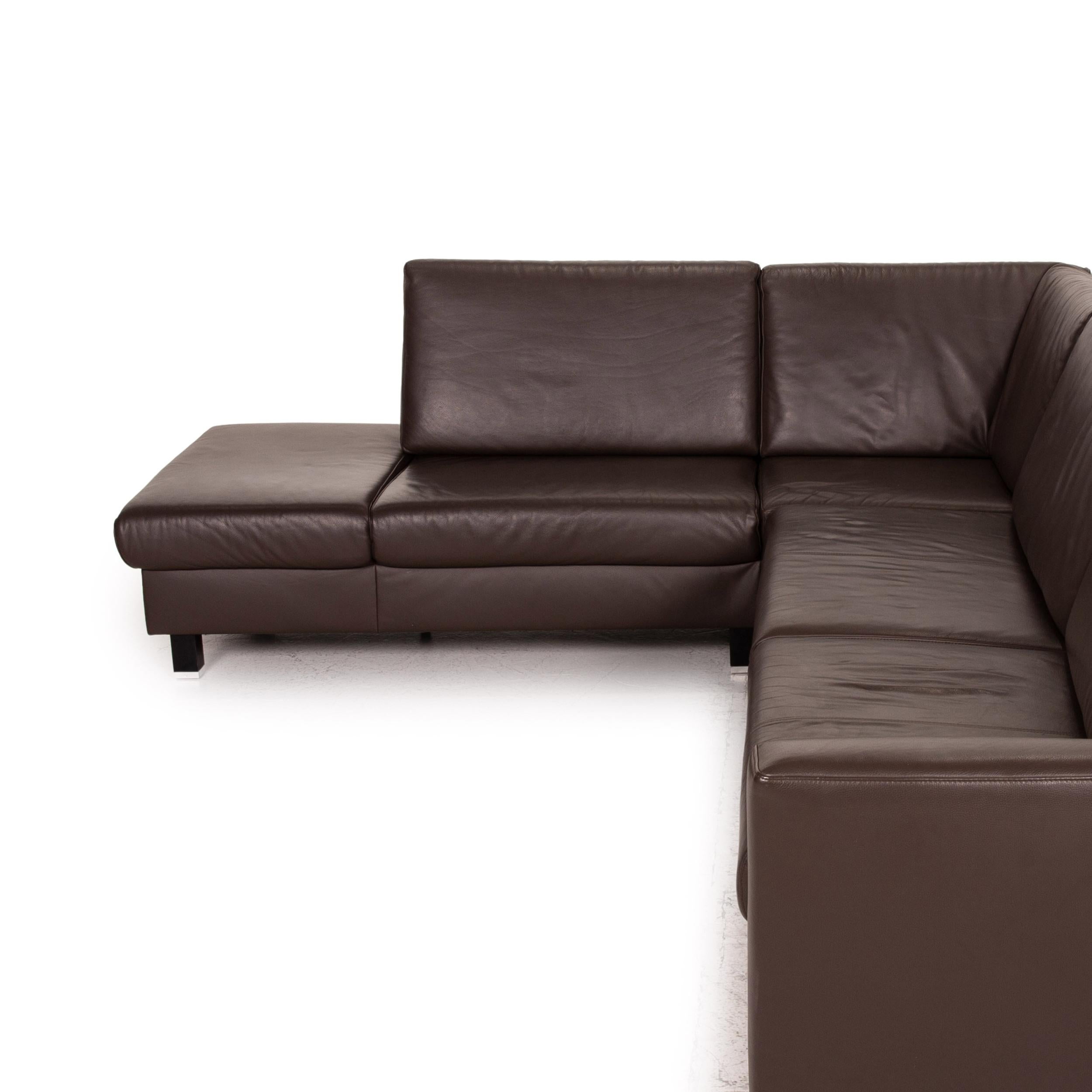 Contemporary Ewald Schillig Flex Plus Leather Corner Sofa Brown Dark Brown Sofa Couch For Sale