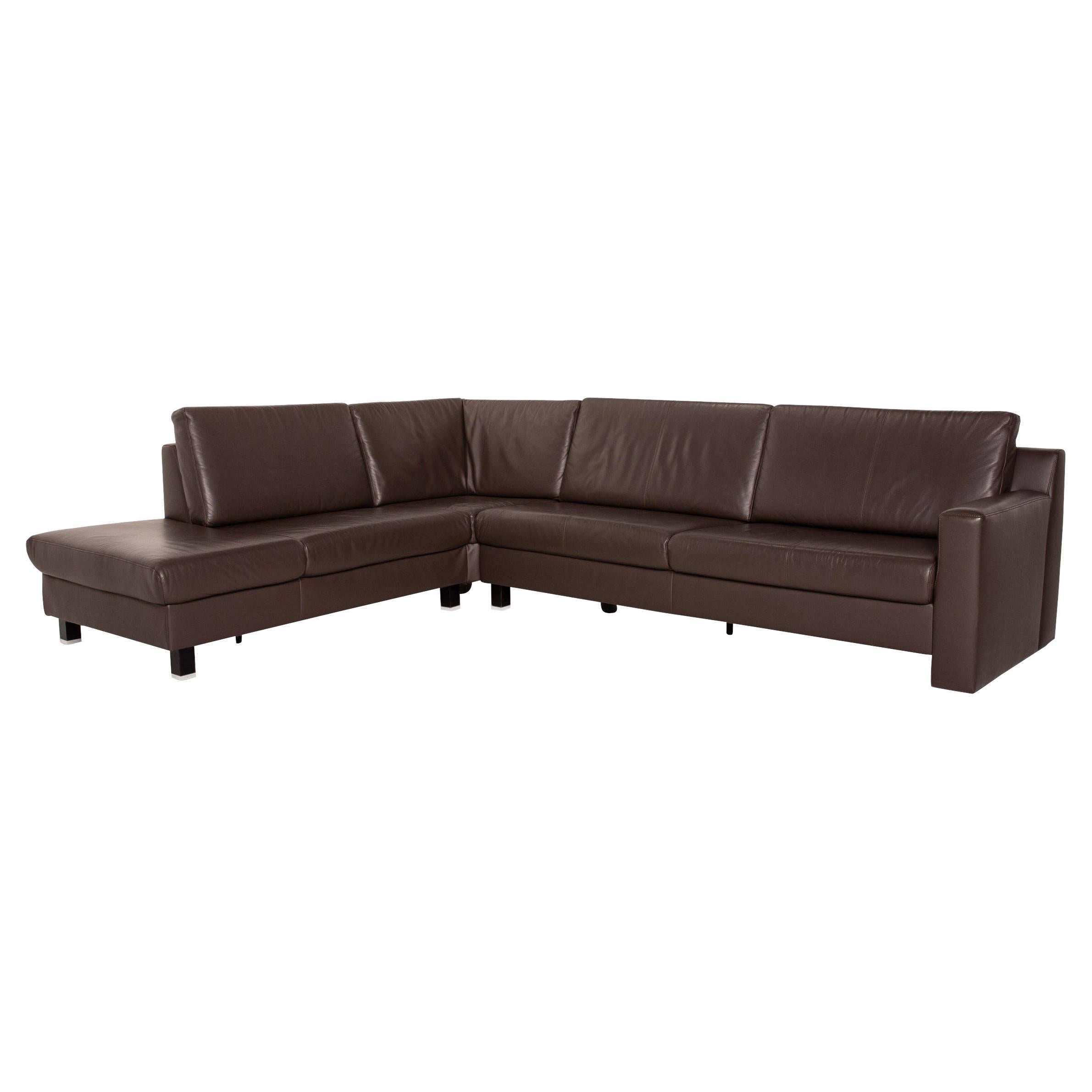 Ewald Schillig Flex Plus Leather Corner Sofa Brown Dark Brown Sofa Couch For Sale