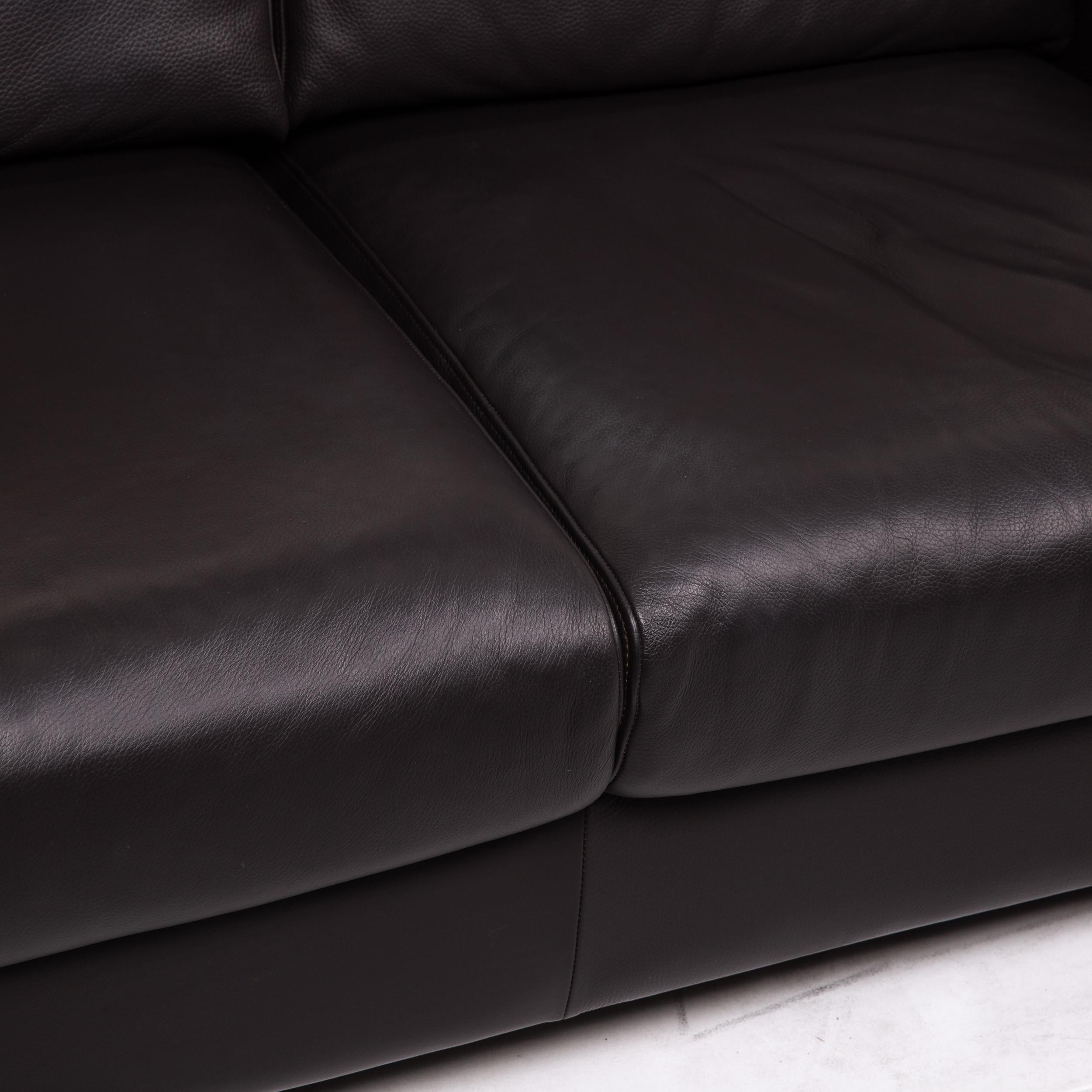 Modern Ewald Schillig Flex Plus Leather Sofa Dark Brown Black Brown Two-Seat Couch For Sale