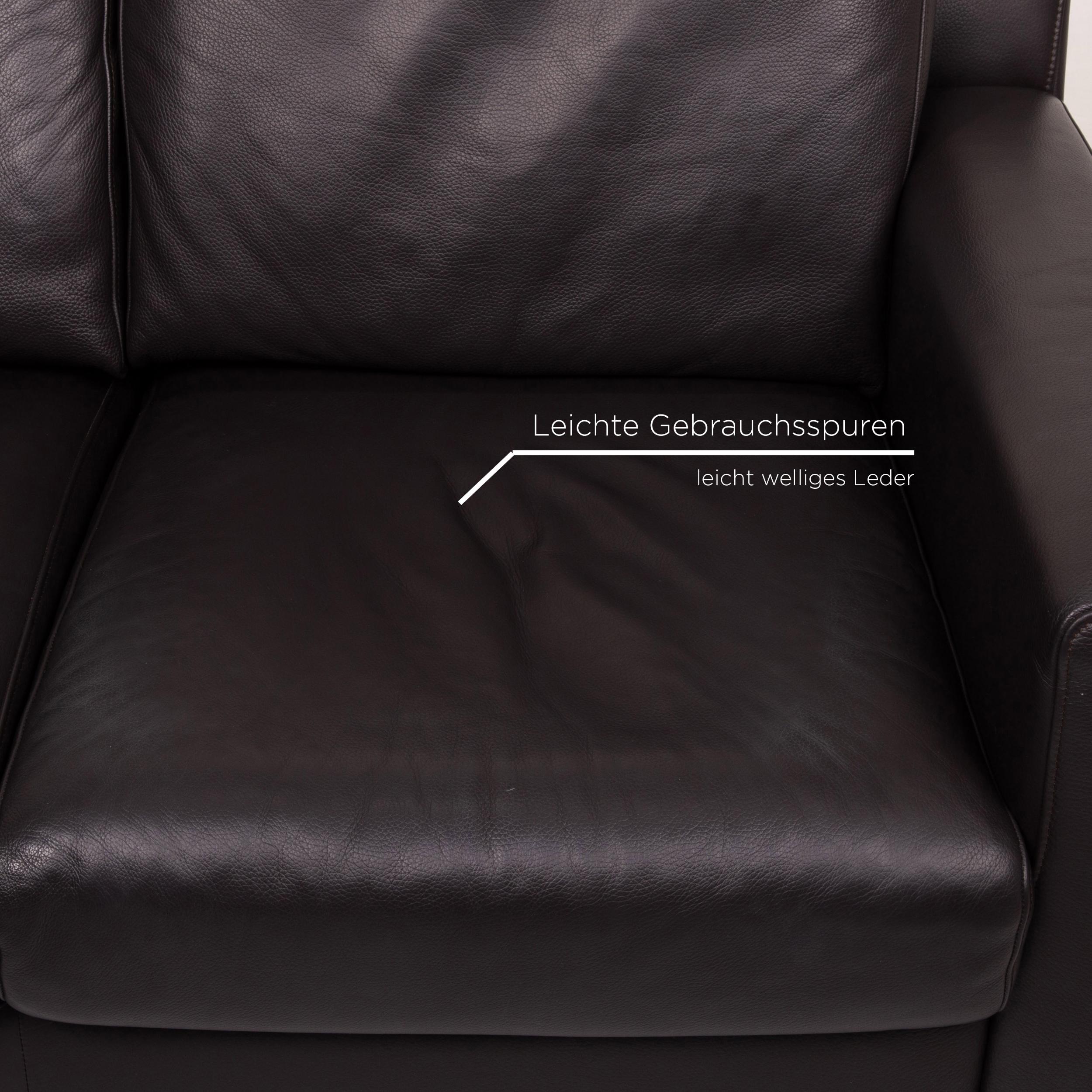 German Ewald Schillig Flex Plus Leather Sofa Dark Brown Black Brown Two-Seat Couch For Sale