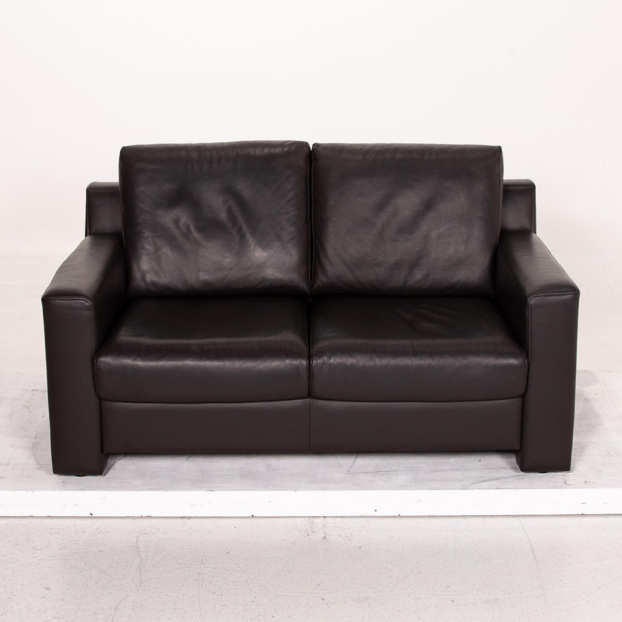 Ewald Schillig Flex Plus Leather Sofa Dark Brown Black Brown Two-Seat Couch For Sale 1