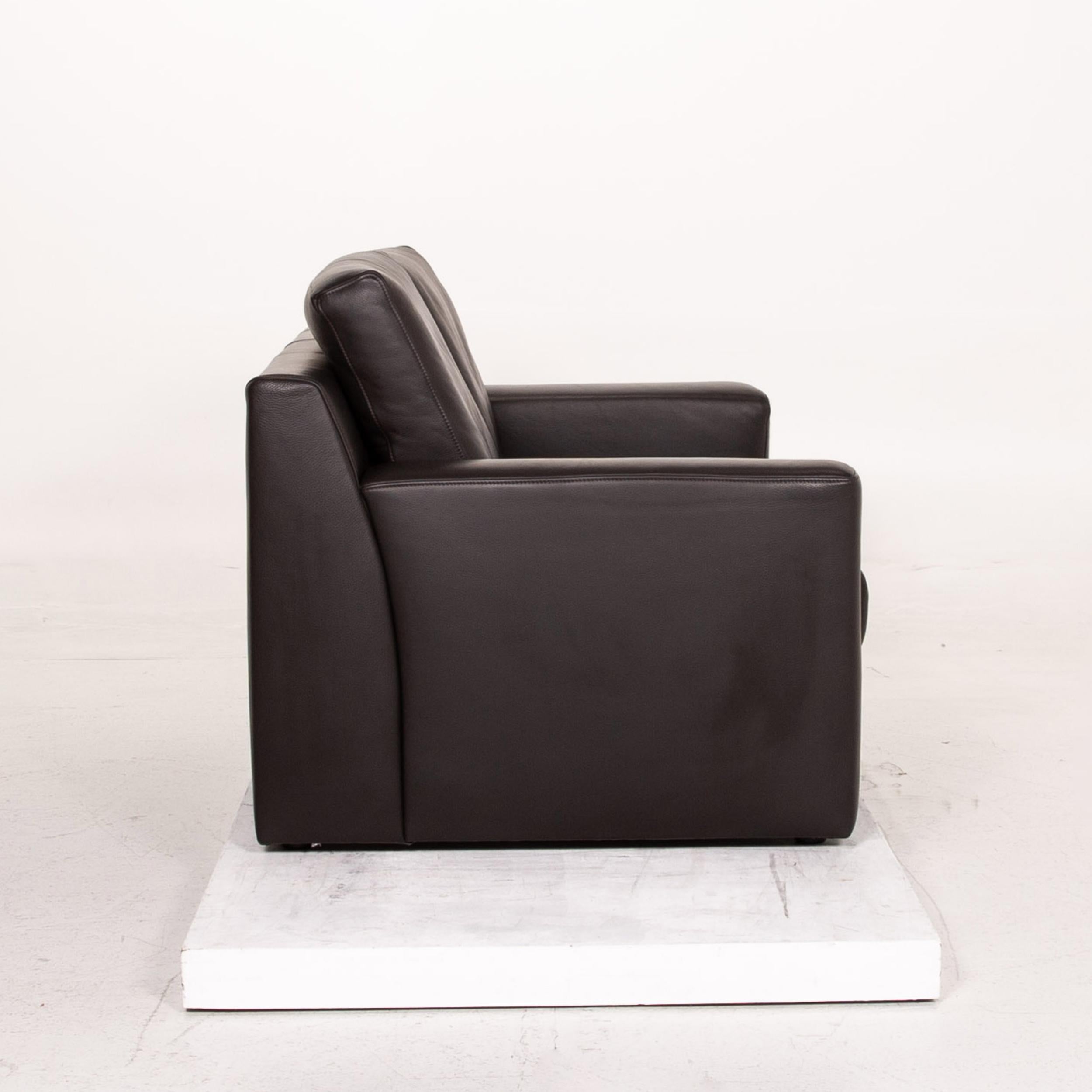 Ewald Schillig Flex Plus Leather Sofa Dark Brown Black Brown Two-Seat Couch For Sale 2