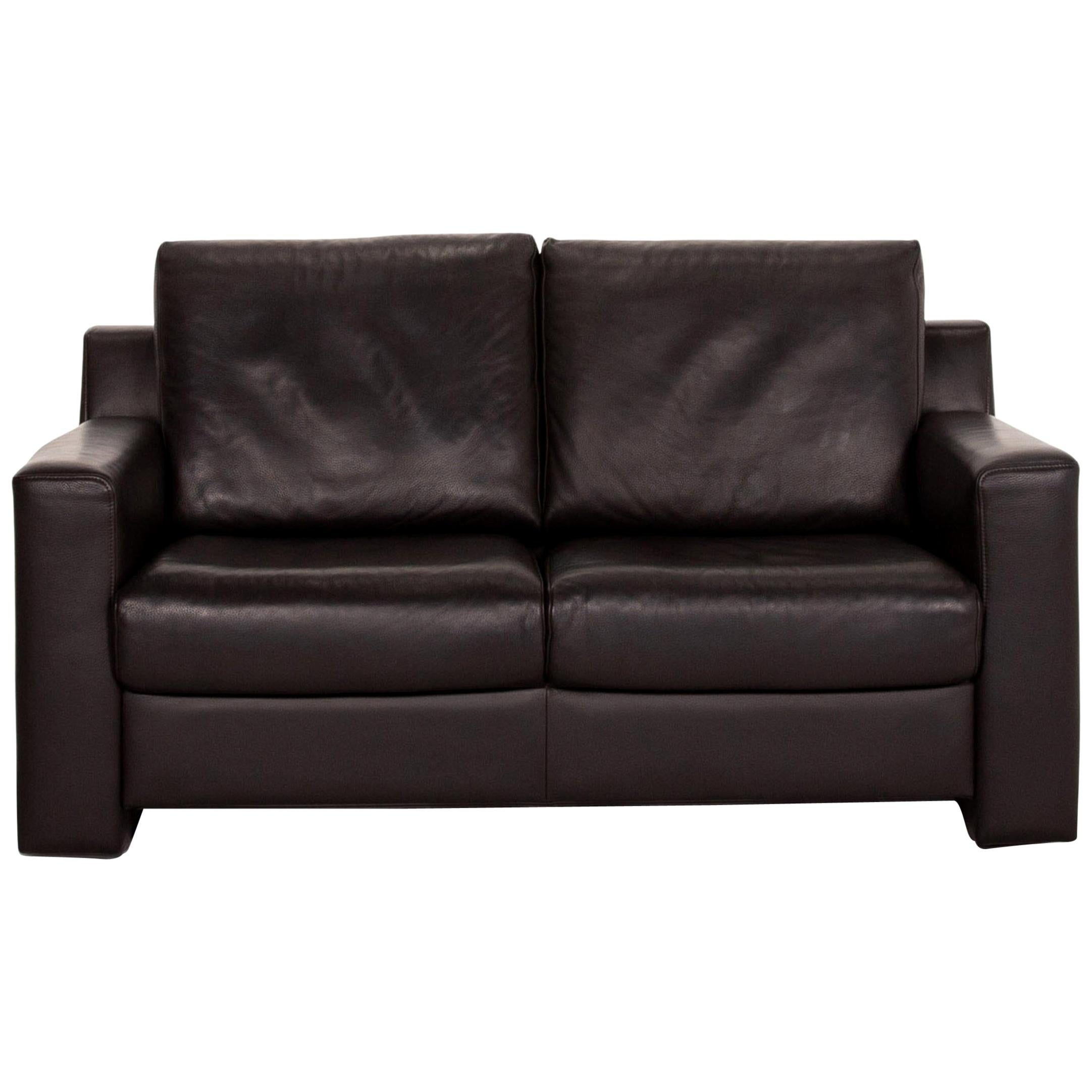 Ewald Schillig Flex Plus Leather Sofa Dark Brown Black Brown Two-Seat Couch For Sale