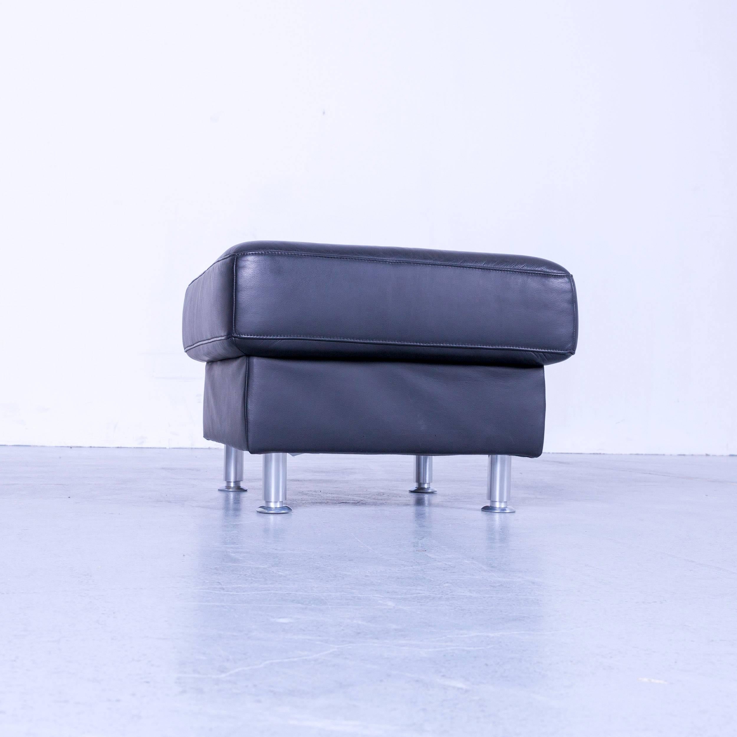 German Ewald Schillig Florenz Designer Foot-Rest Black Leather Couch Modern For Sale