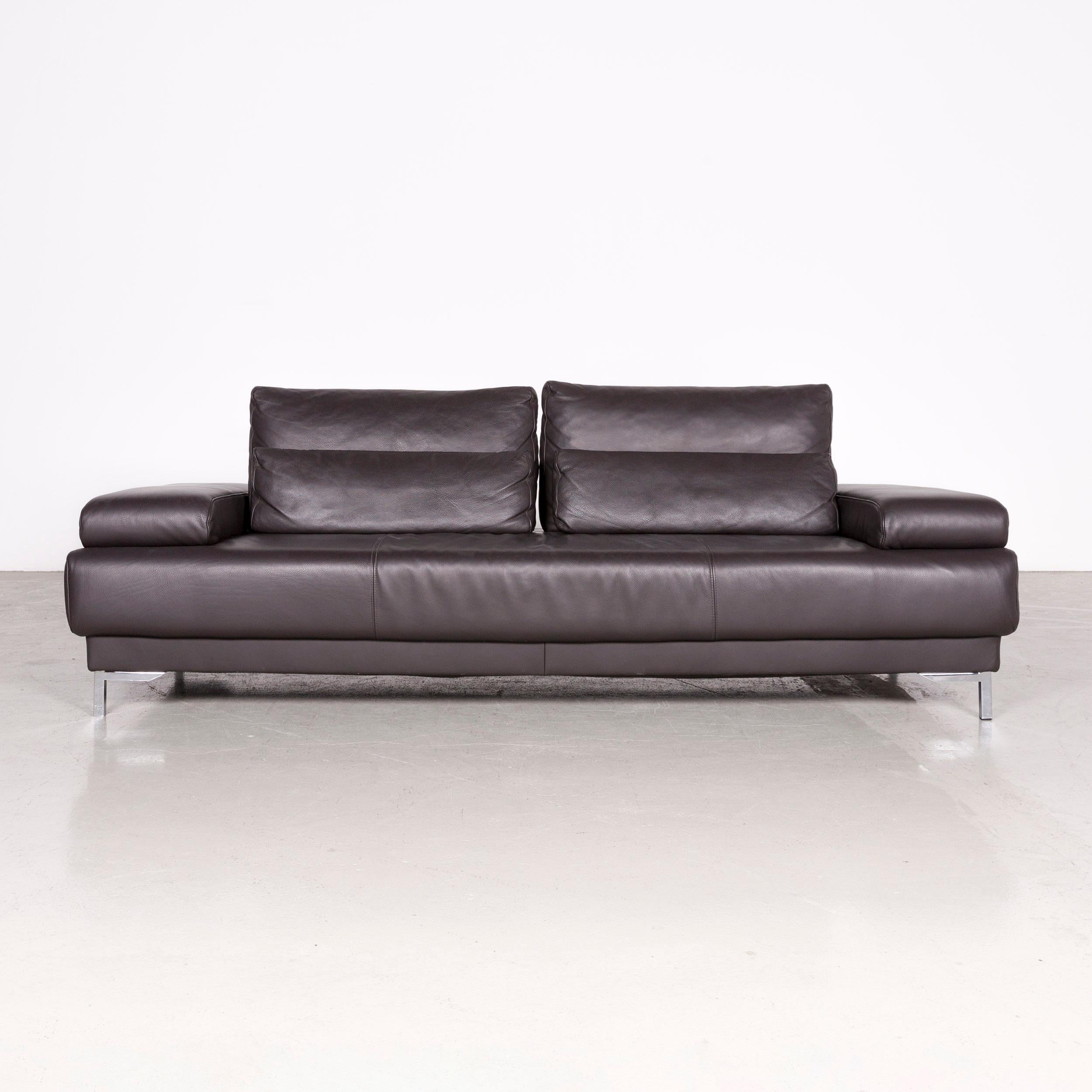 Ewald Schillig Harry designer sofa footstool set leather brown three-seat couch.