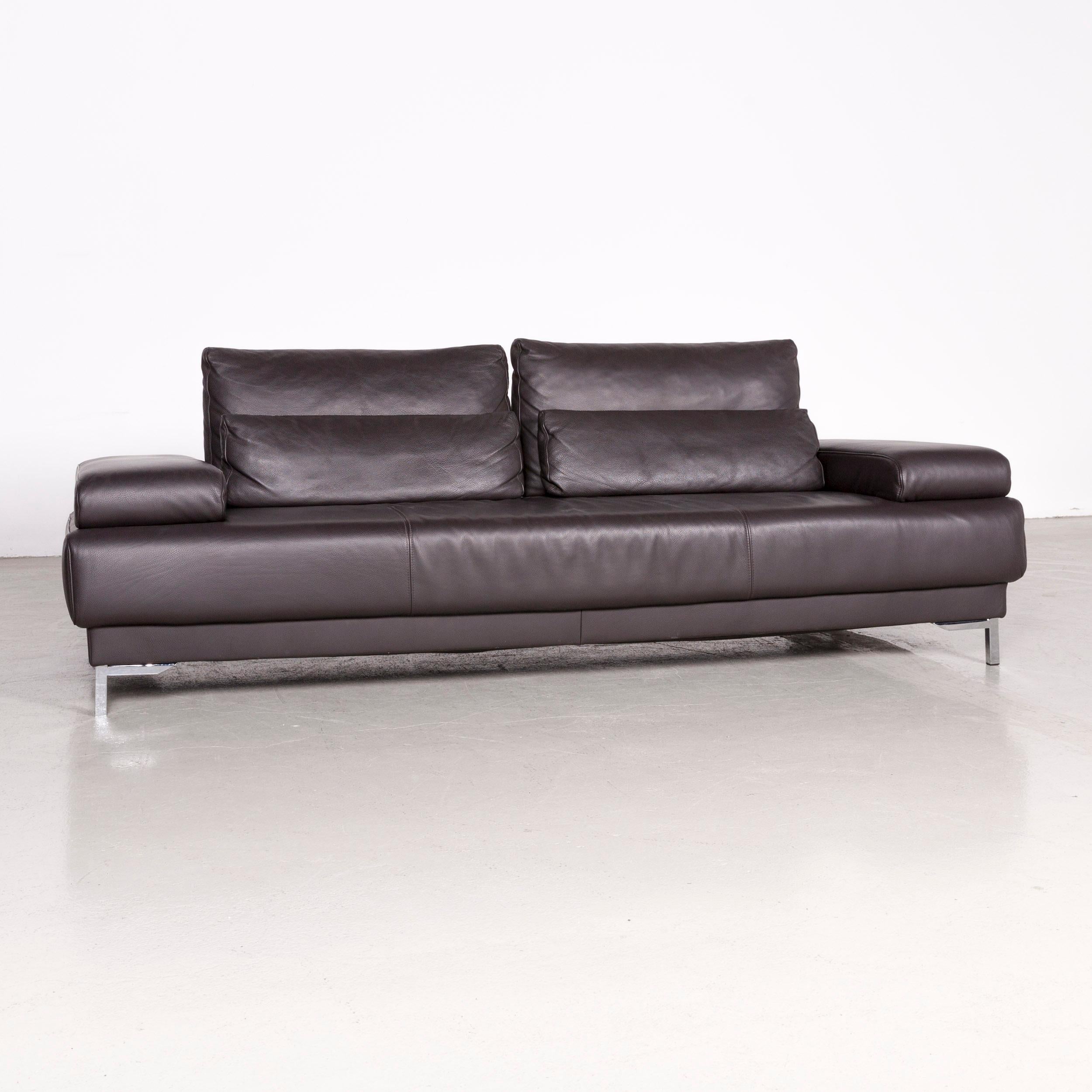 Ewald Schillig Harry Designer Sofa Footstool Set Leather Brown Three-Seat Couch In Good Condition For Sale In Cologne, DE