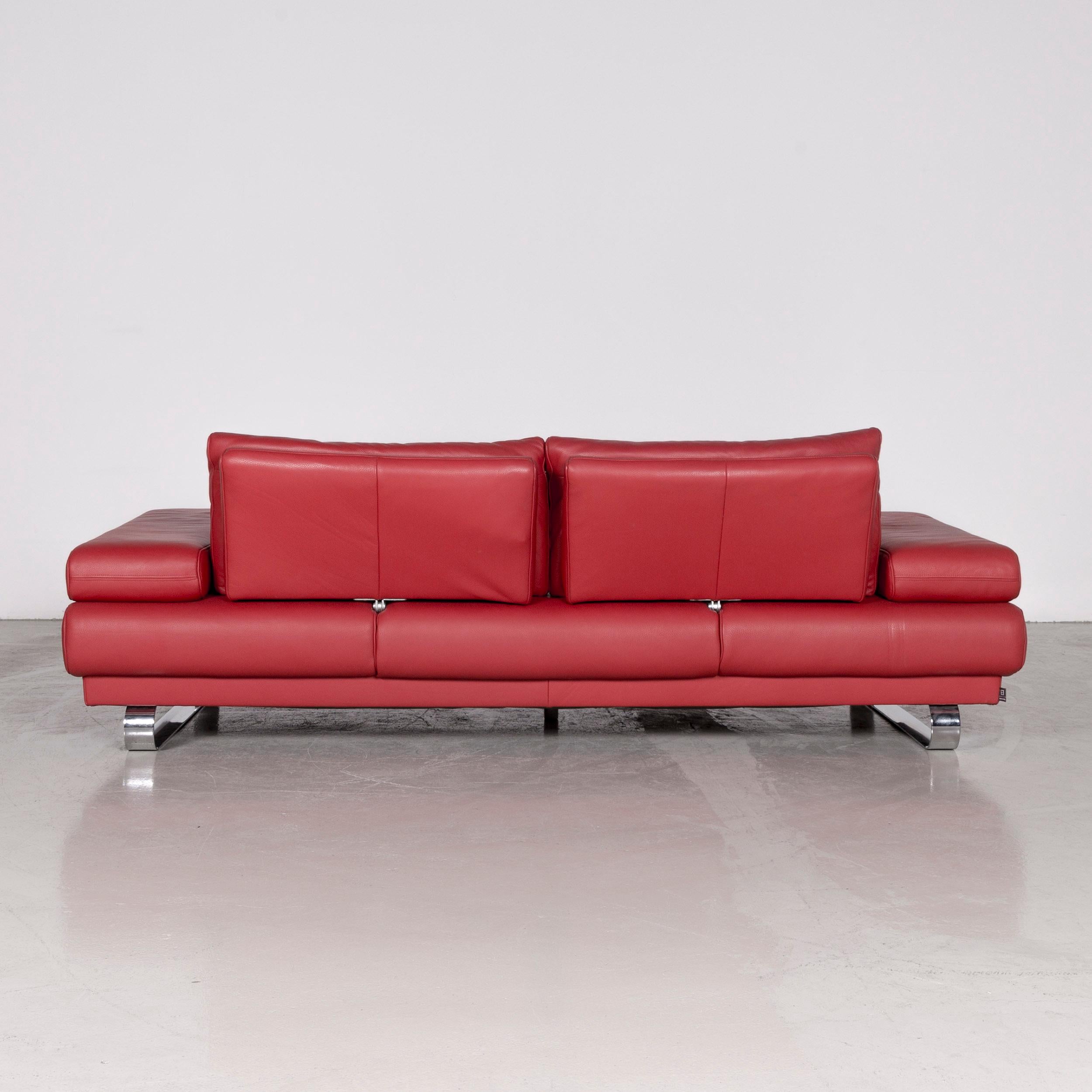 Ewald Schillig Harry Designer Sofa Leather Red Three-Seat Couch For Sale 5