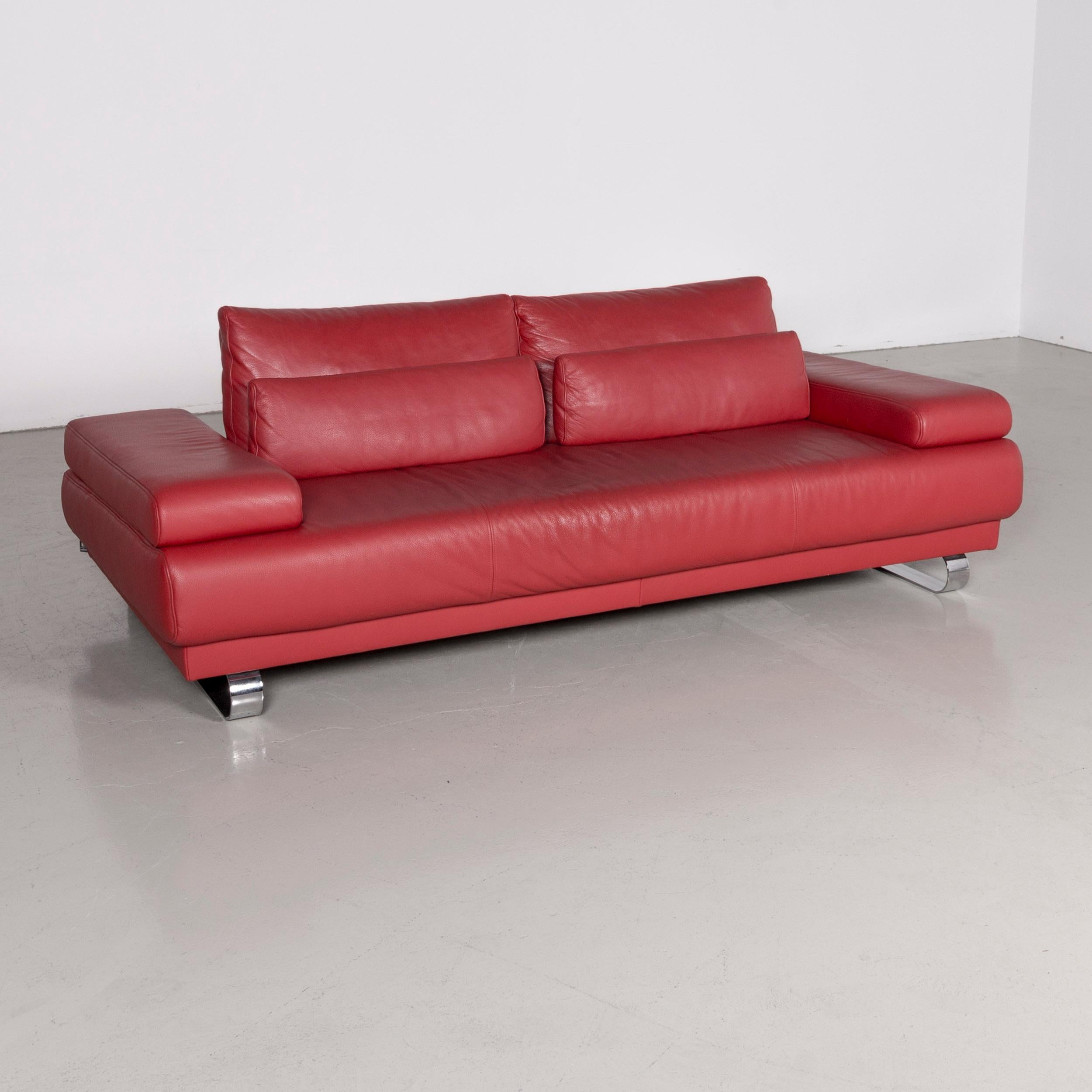 Ewald Schillig Harry designer sofa leather red three-seat couch.