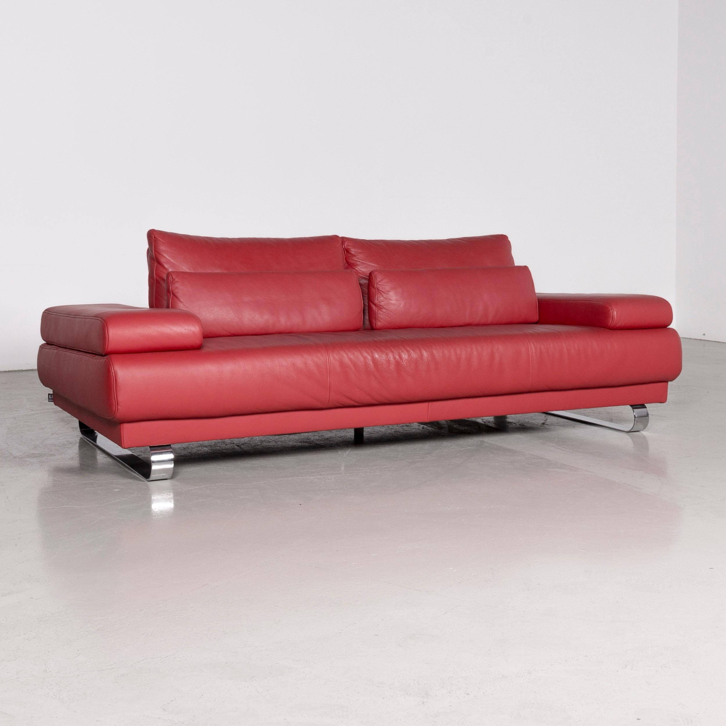 German Ewald Schillig Harry Designer Sofa Leather Red Three-Seat Couch For Sale