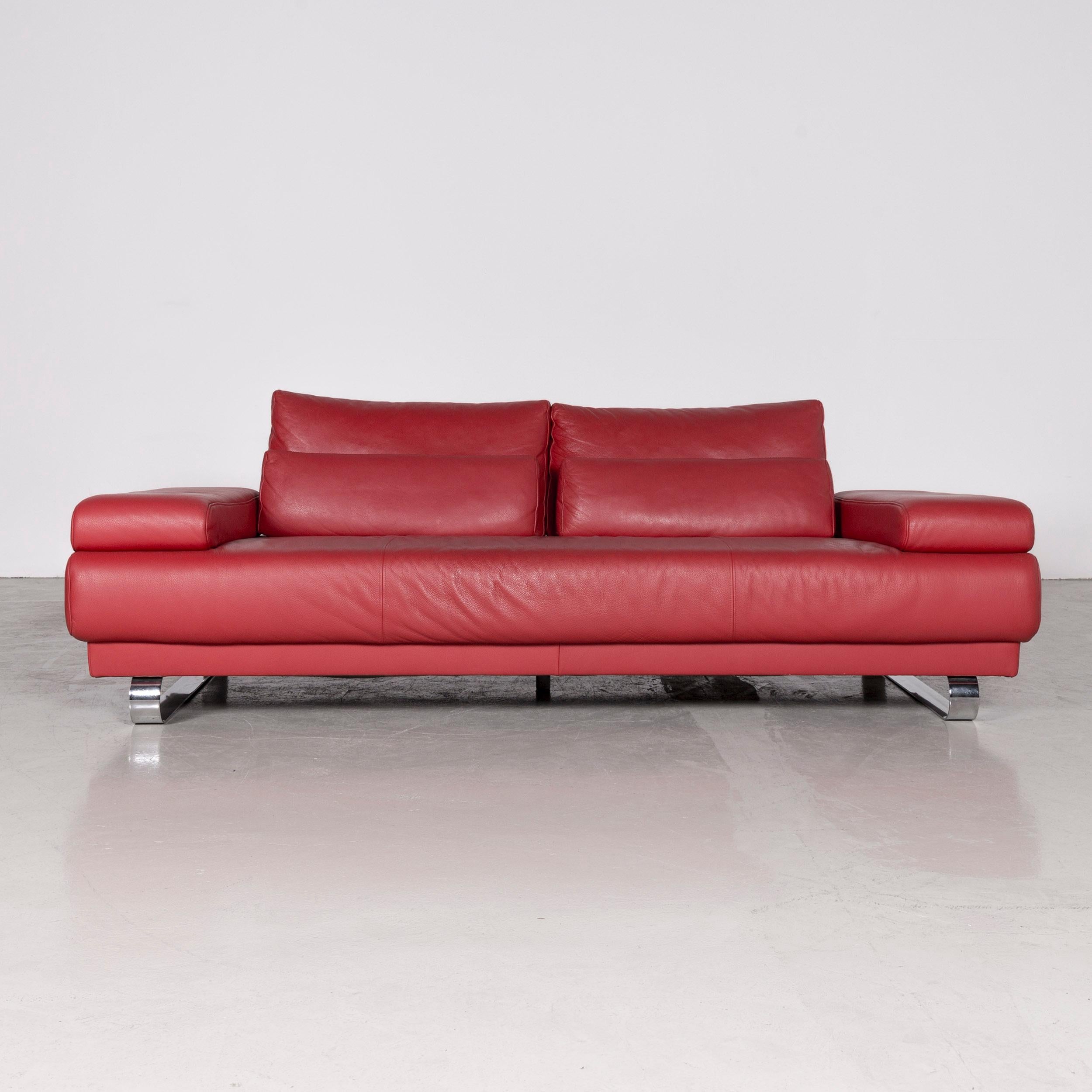 Ewald Schillig Harry Designer Sofa Leather Red Three-Seat Couch In Good Condition For Sale In Cologne, DE