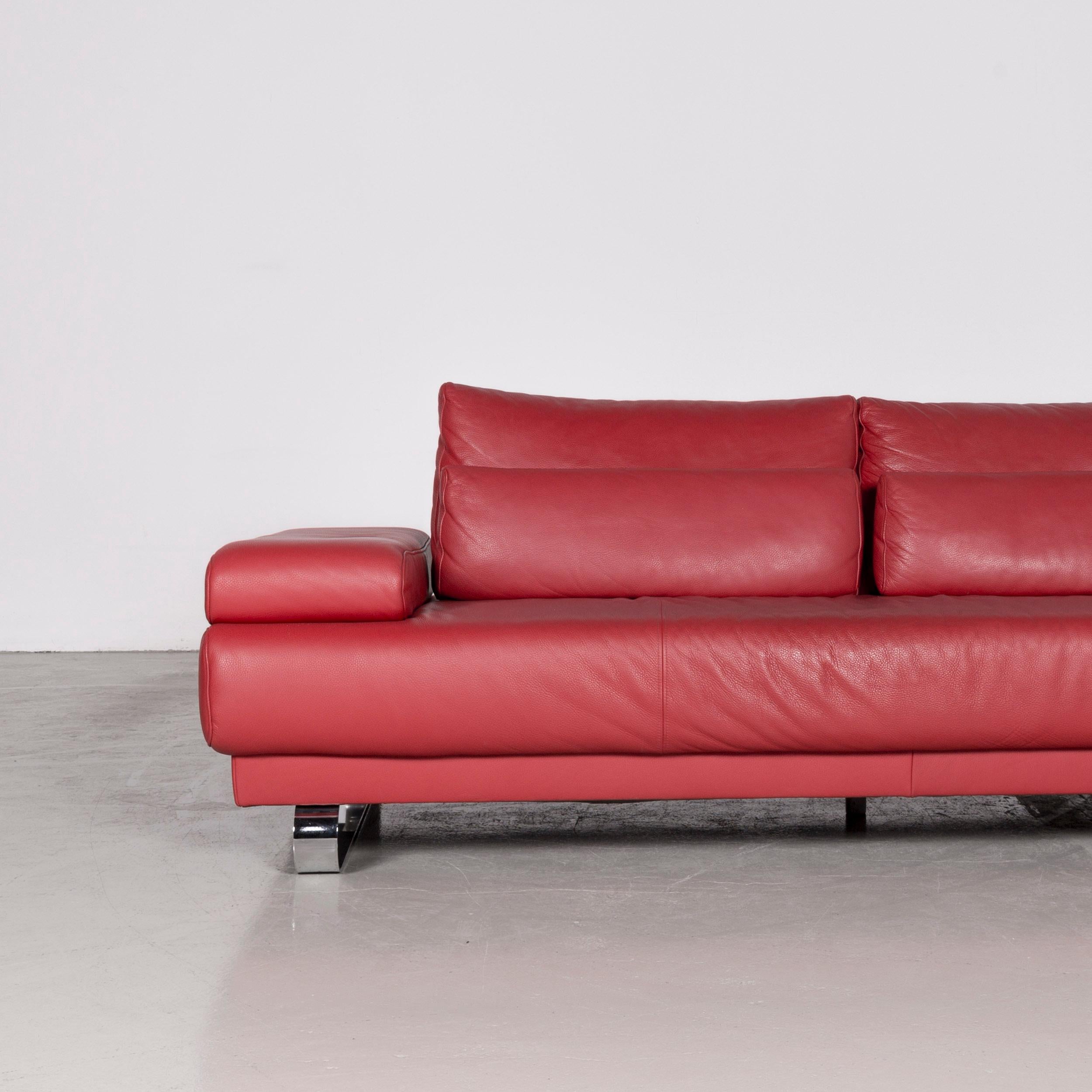 Contemporary Ewald Schillig Harry Designer Sofa Leather Red Three-Seat Couch For Sale