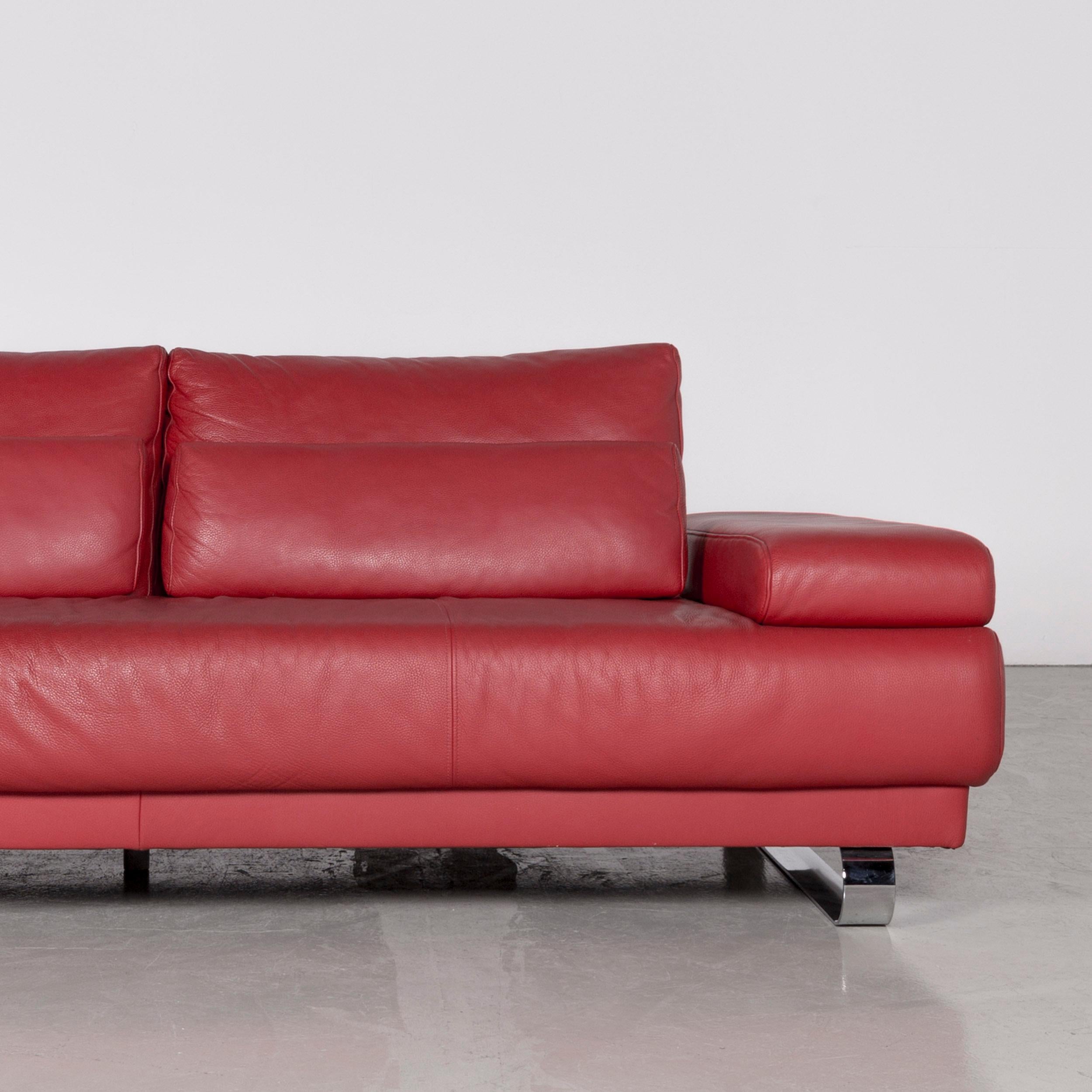 Ewald Schillig Harry Designer Sofa Leather Red Three-Seat Couch For Sale 1