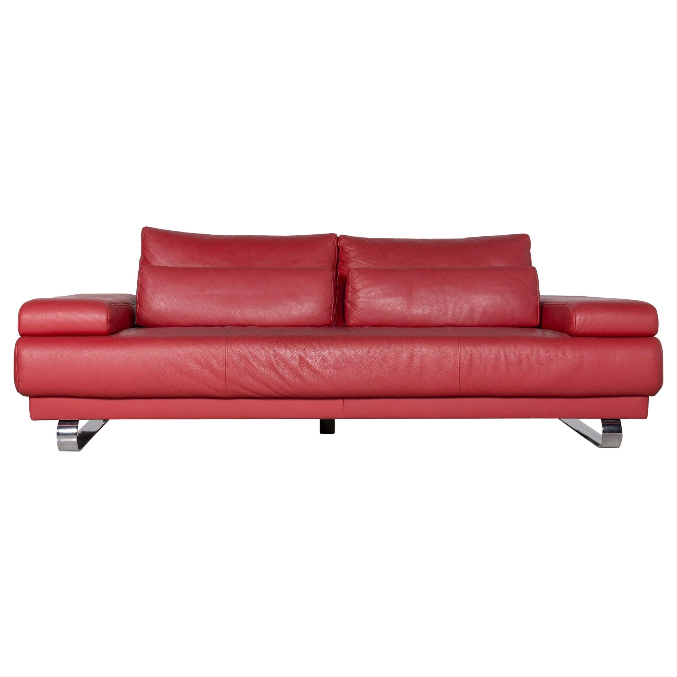 Ewald Schillig Harry Designer Sofa Leather Red Three-Seat Couch For Sale