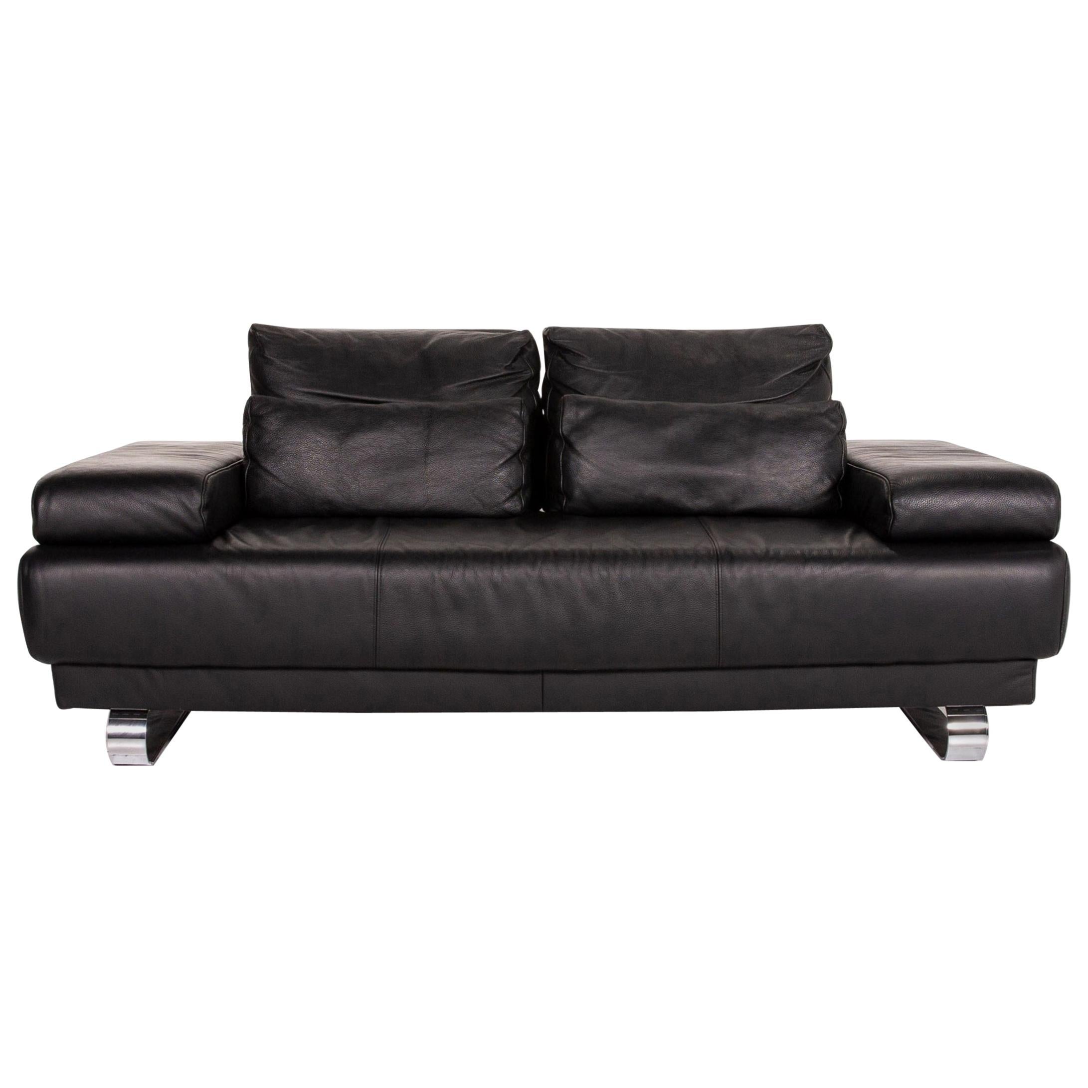 Ewald Schillig Harry Leather Sofa Black Two-Seat Function Couch For Sale