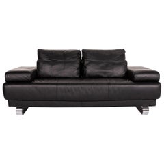 Ewald Schillig Harry Leather Sofa Black Two-Seat Function Couch