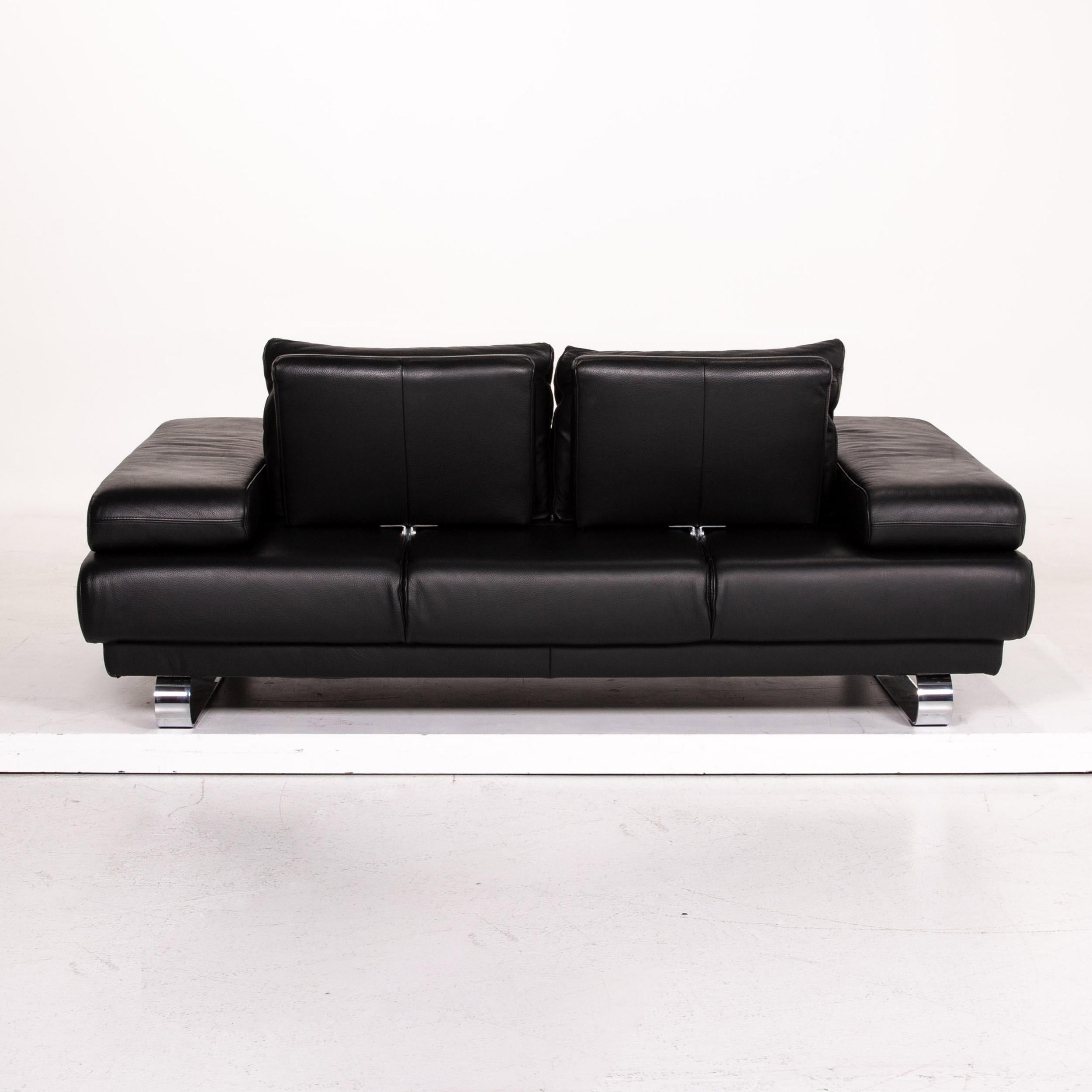 Ewald Schillig Harry Leather Sofa Black Two-Seat Function Couch For Sale 4