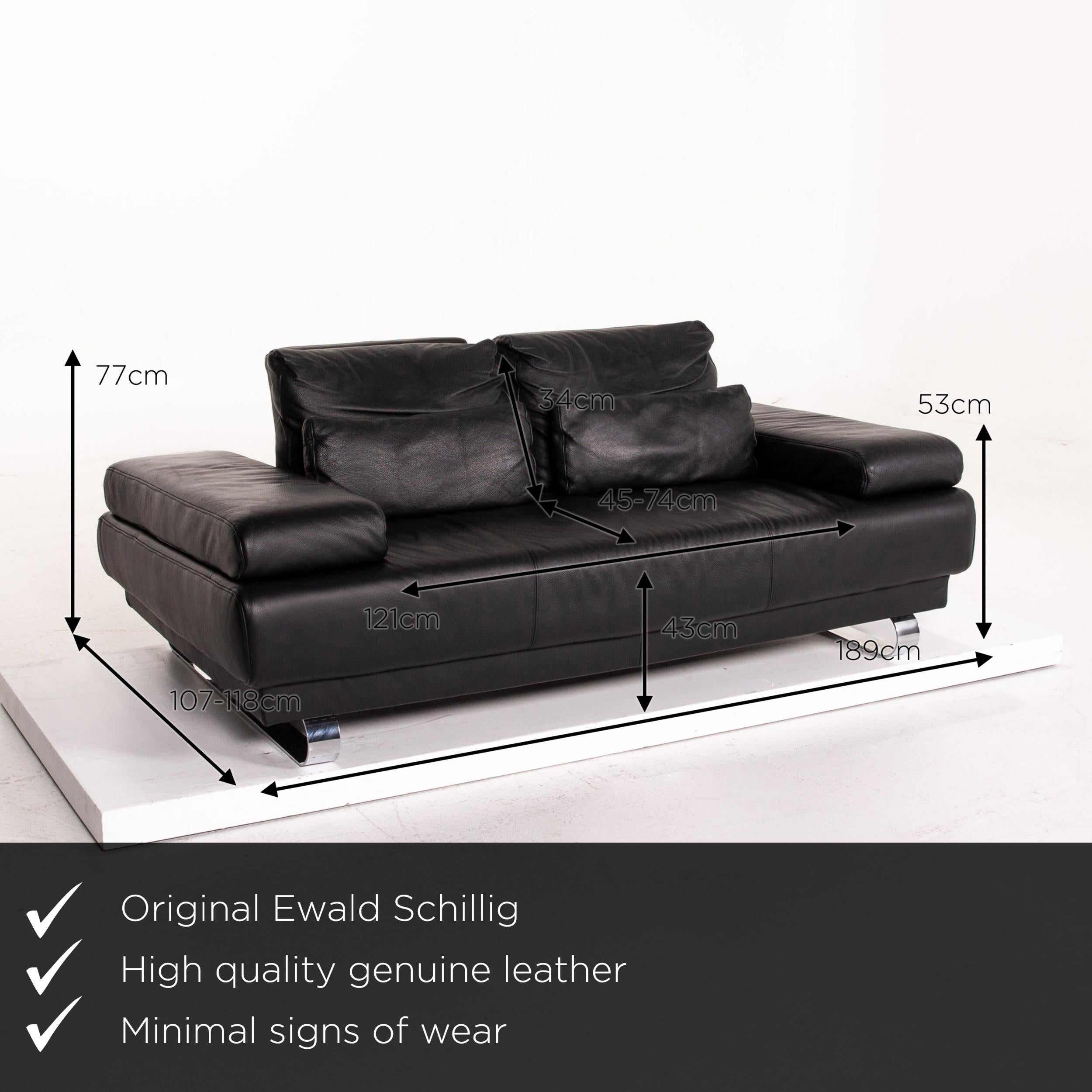 We present to you a Ewald Schillig Harry leather sofa black two-seat function couch.

 

 Product measurements in centimeters:
 

Depth 107
Width 189
Height 77
Seat height 43
Rest height 53
Seat depth 45
Seat width 121
Back height 34.