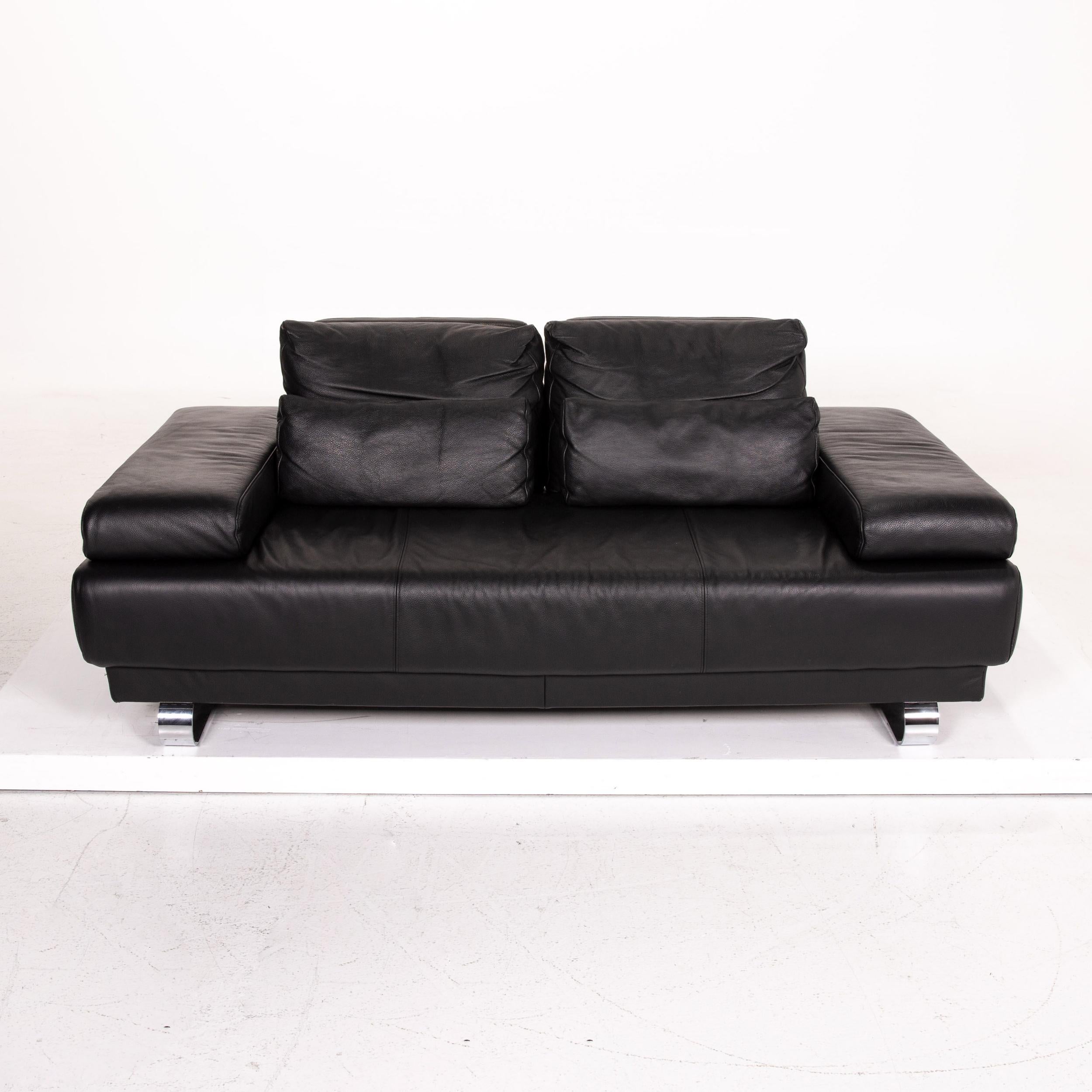 Ewald Schillig Harry Leather Sofa Black Two-Seat Function Couch For Sale 2