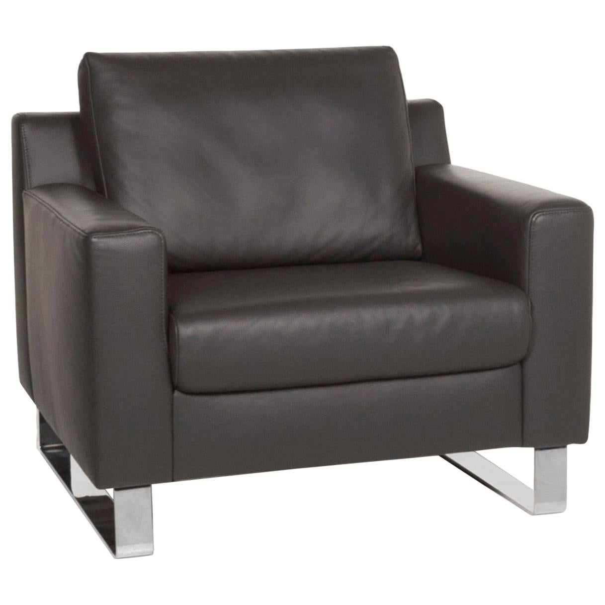 Ewald Schillig Leather Armchair Gray For Sale