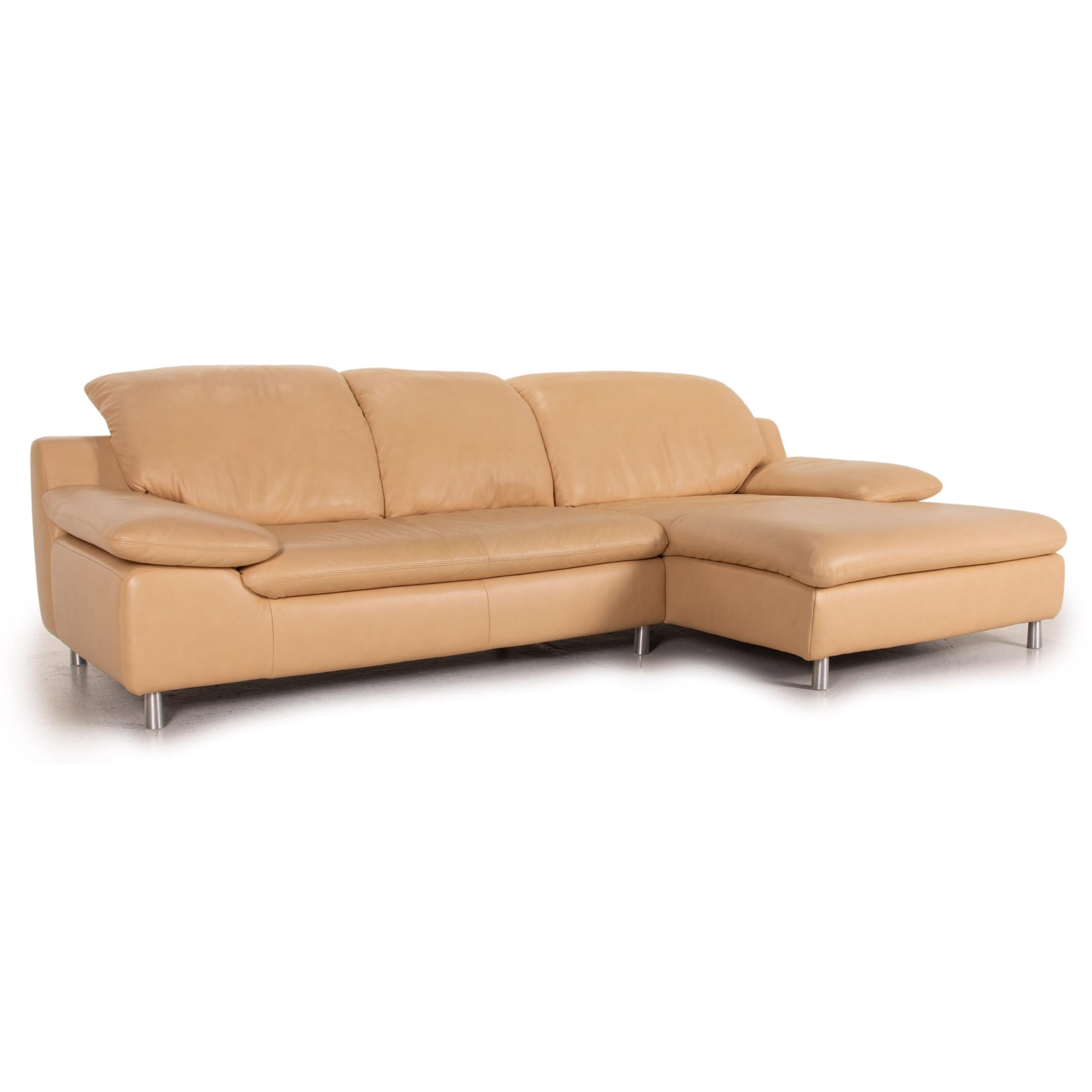 Ewald Schillig Leather Corner Sofa Beige Sofa Couch Incl, Stool 6