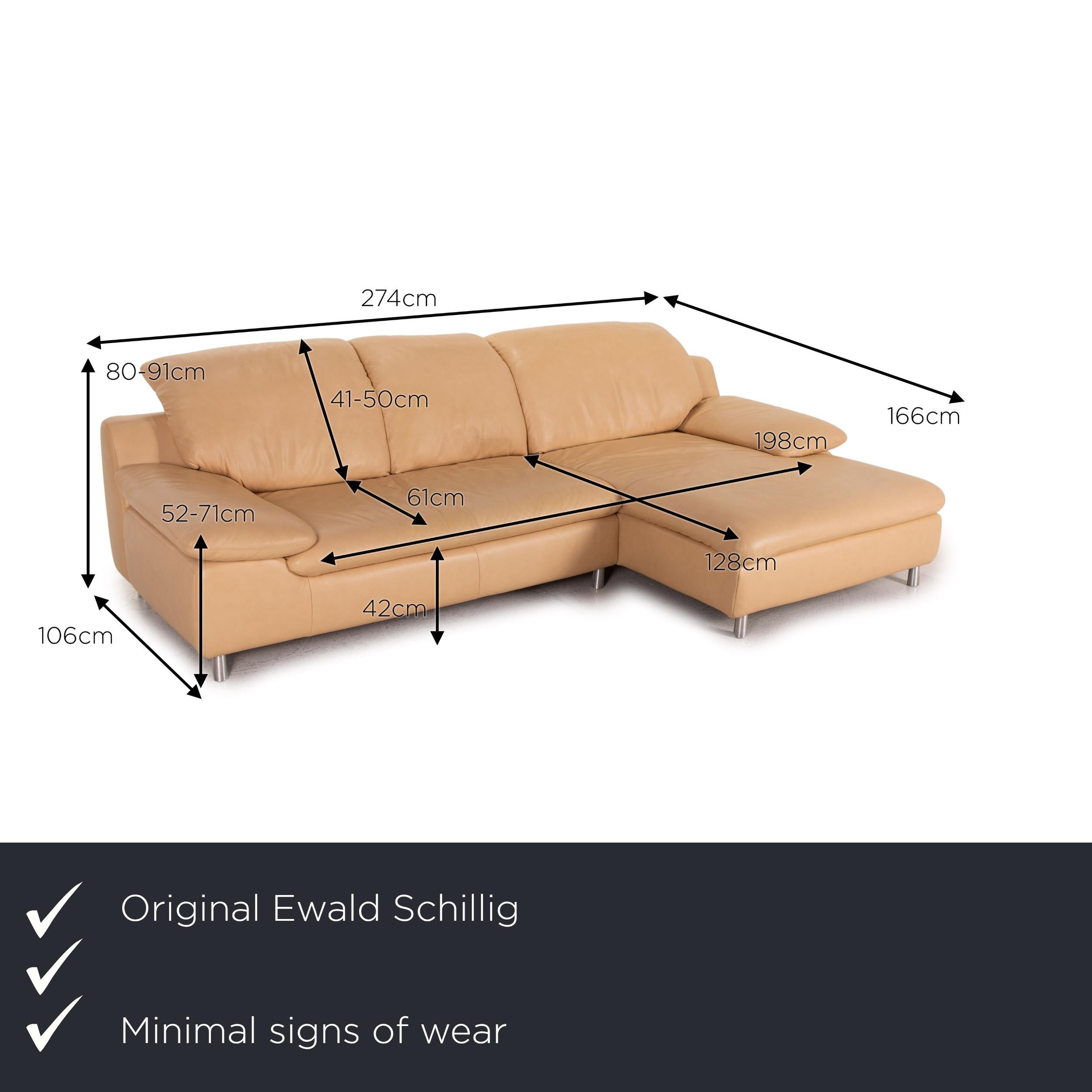 We present to you an Ewald Schillig leather corner sofa beige sofa couch incl. Stool.
 

 Product measurements in centimeters:
 

Depth: 106
Width: 274
Height: 80
Seat height: 42
Rest height: 52
Seat depth: 61
Seat width: 198
Back