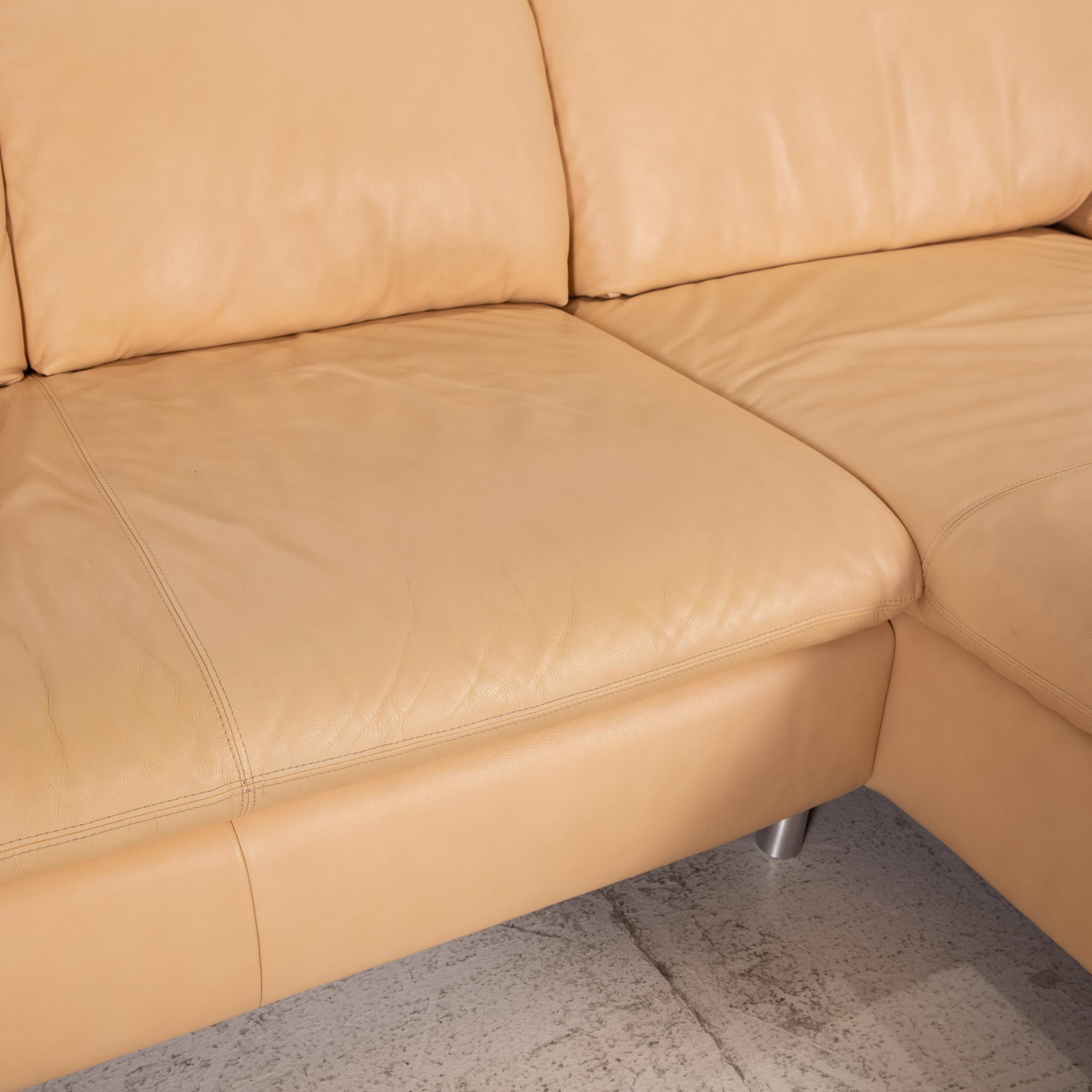 German Ewald Schillig Leather Corner Sofa Beige Sofa Couch Incl, Stool