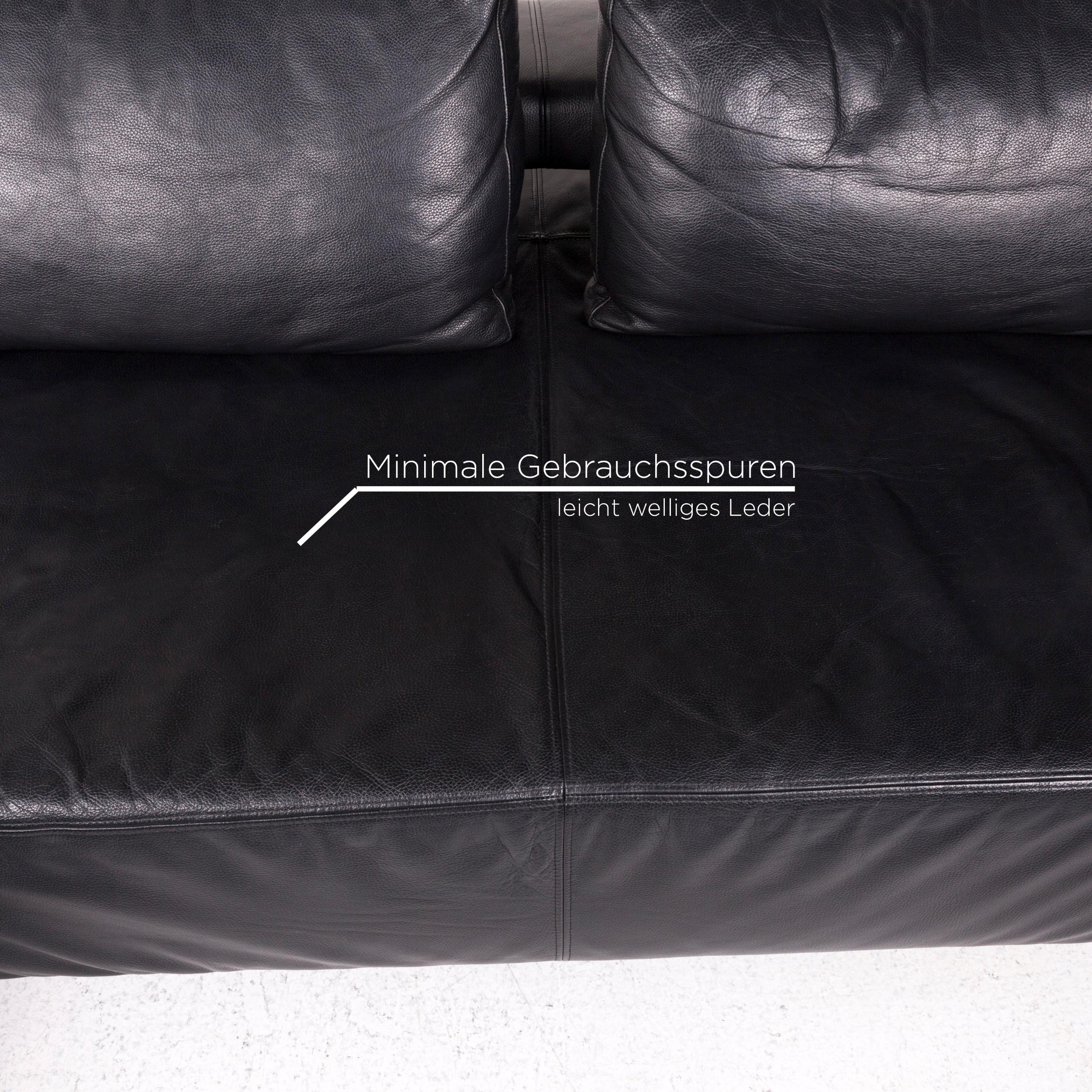 German Ewald Schillig Leather Corner Sofa Black Sofa Couch