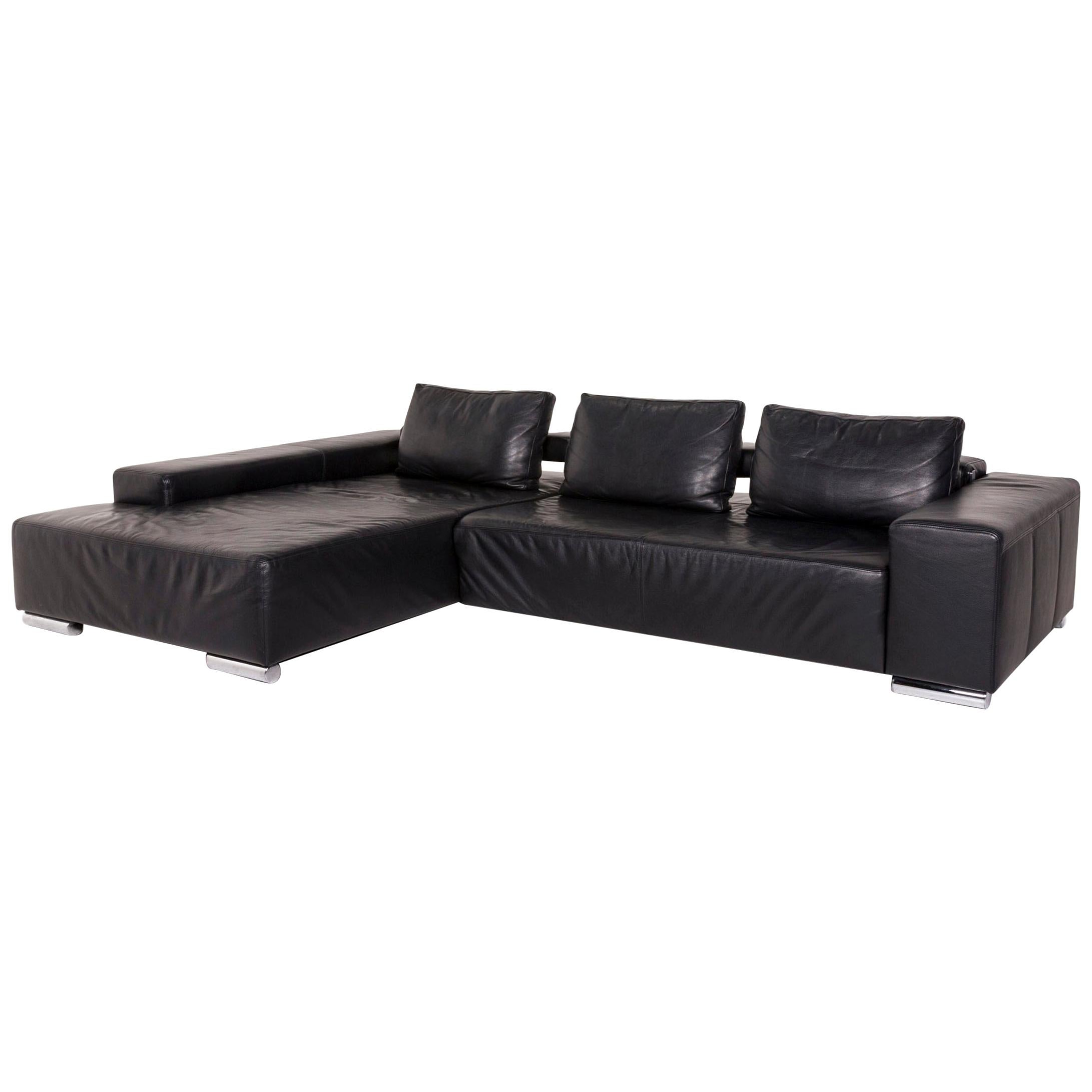 Ewald Schillig Leather Corner Sofa Black Sofa Couch