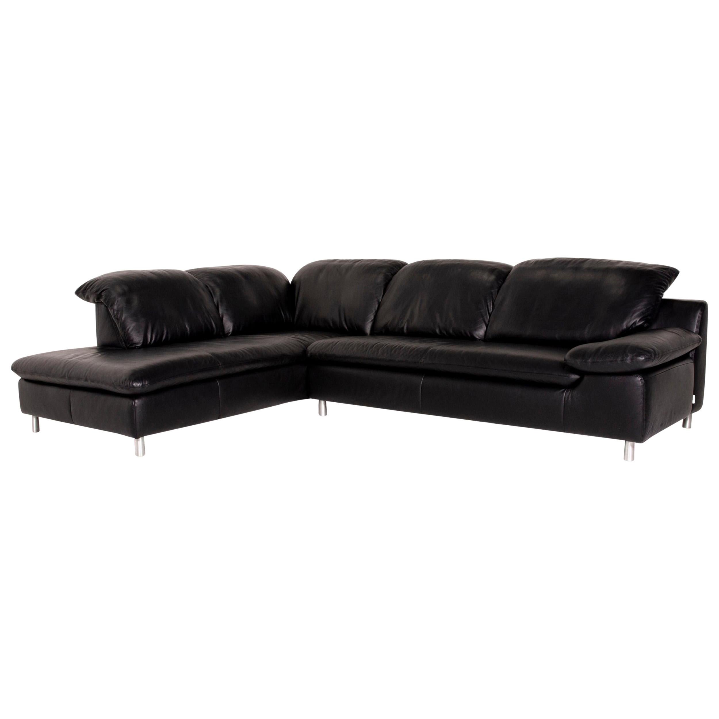 Ewald Schillig Designer Leather Corner Sofa Black Genuine Leather Sofa