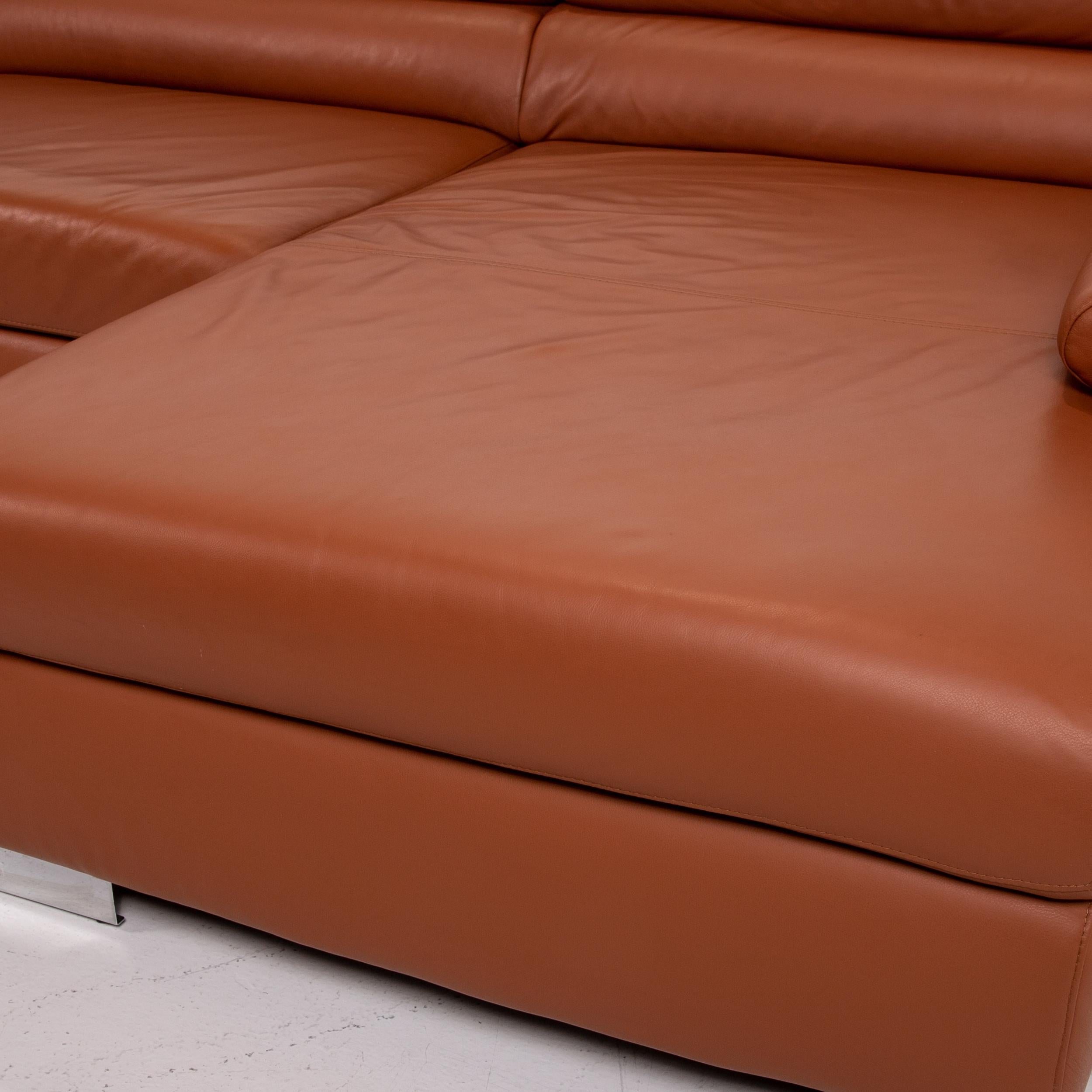Modern Ewald Schillig Leather Corner Sofa Brown Cognac Sofa Function Couch