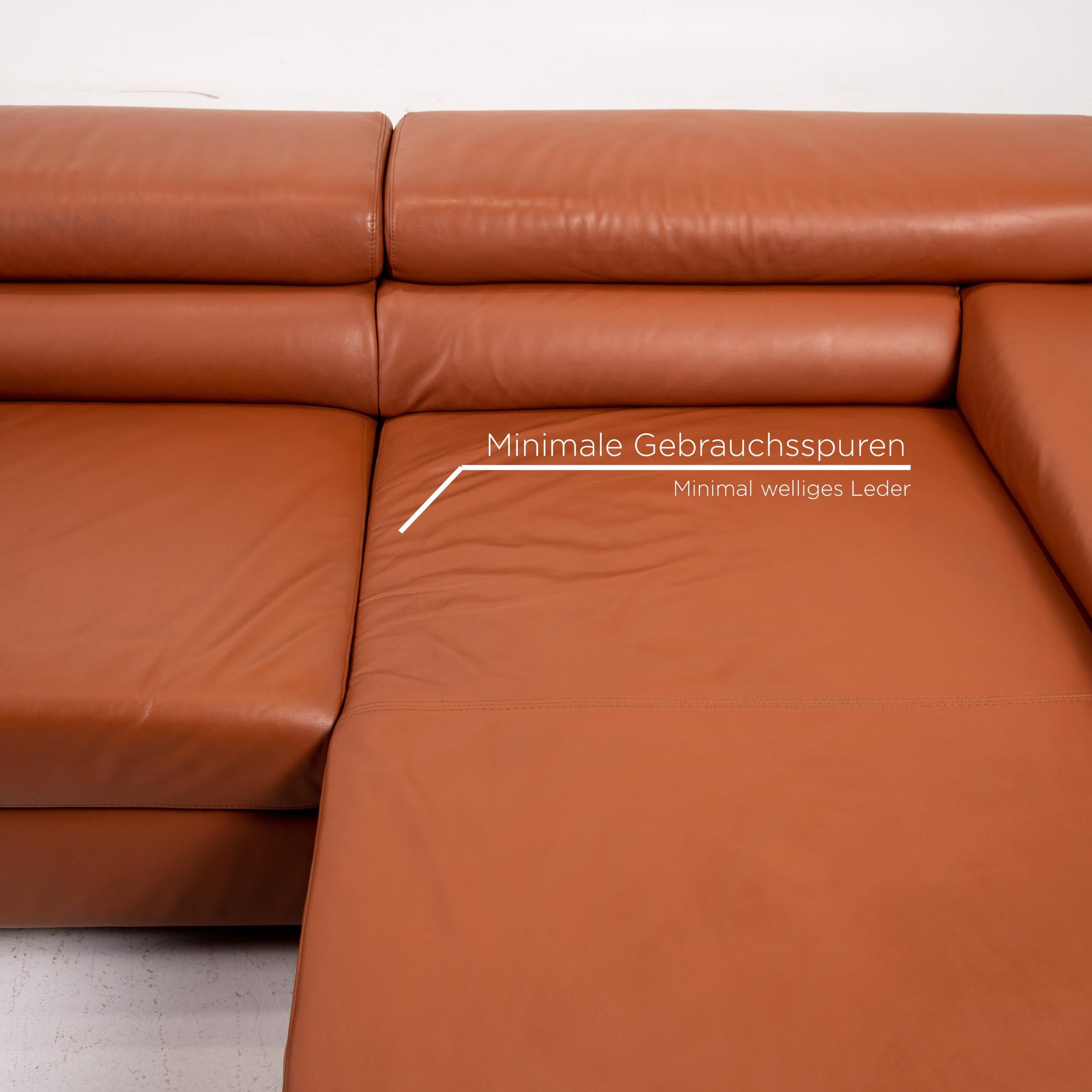 German Ewald Schillig Leather Corner Sofa Brown Cognac Sofa Function Couch