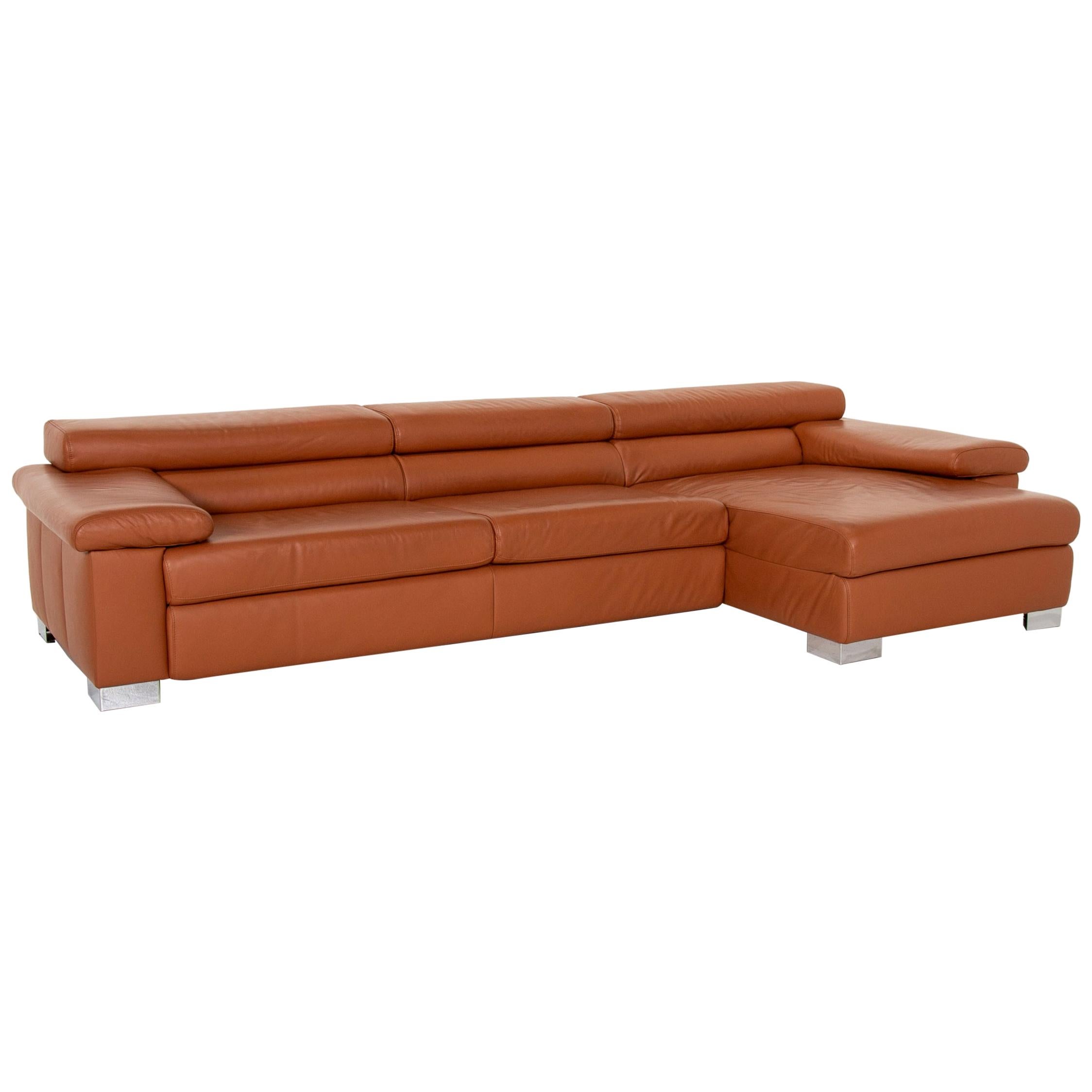 Ewald Schillig Leather Corner Sofa Brown Cognac Sofa Function Couch