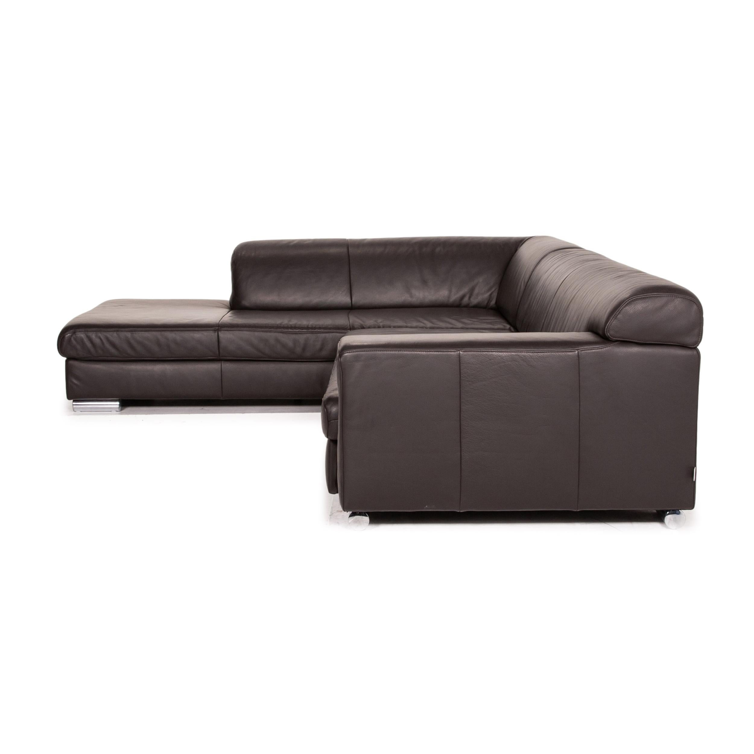 Ewald Schillig Leather Corner Sofa Brown Dark Brown Sofa Couch 6