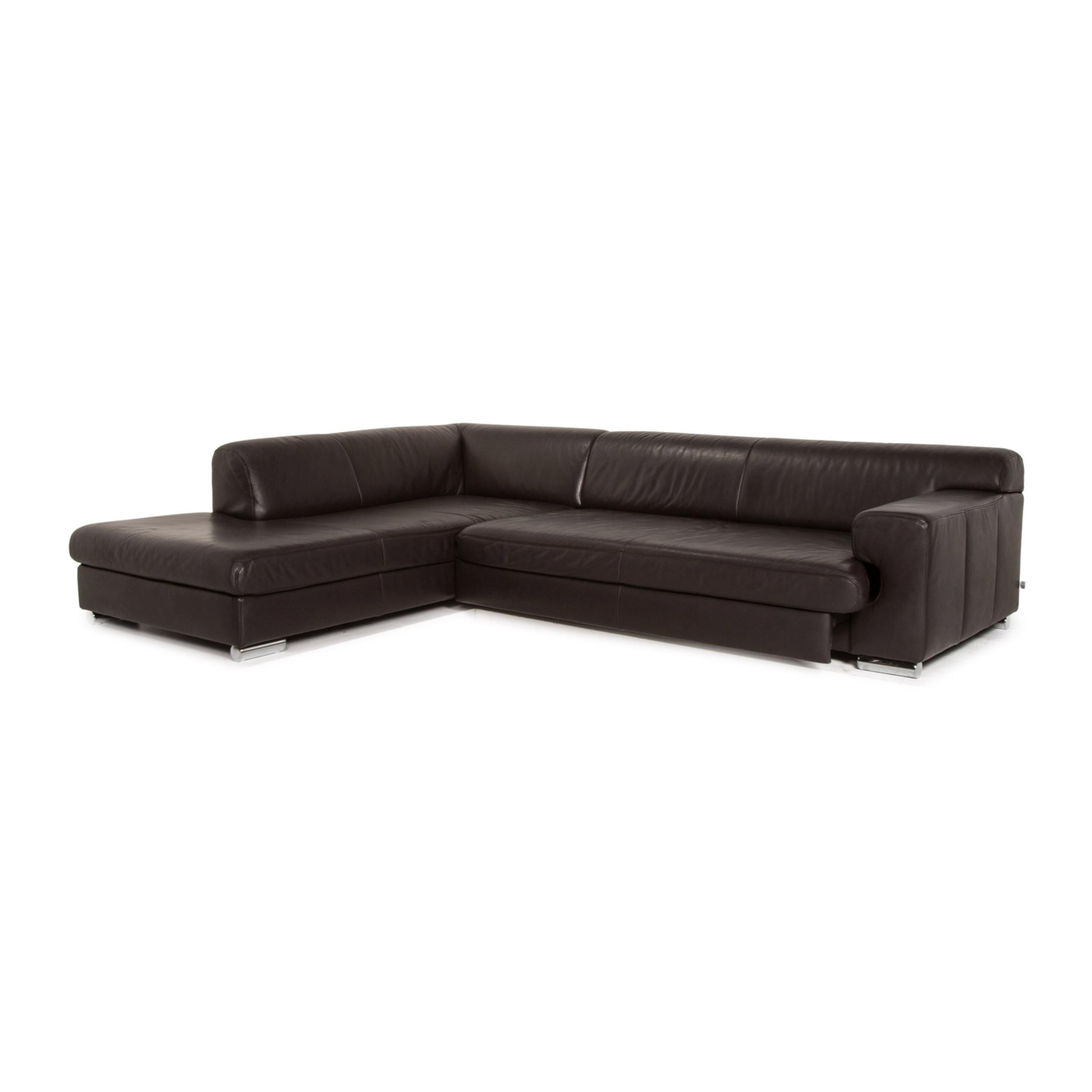 Modern Ewald Schillig Leather Corner Sofa Brown Dark Brown Sofa Couch