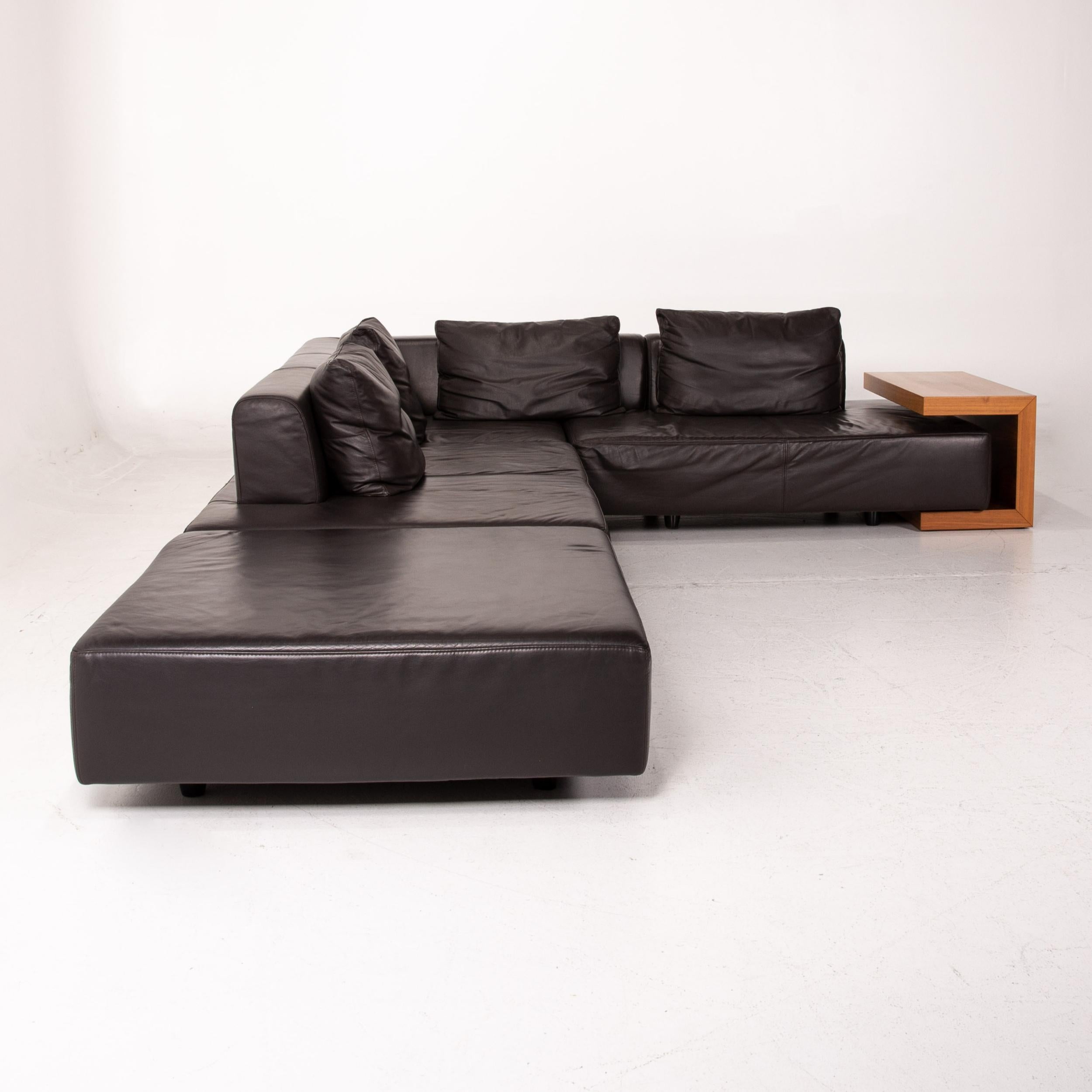 Ewald Schillig Leather Corner Sofa Incl. Wood Side Table Modular Sofa Couch For Sale 4