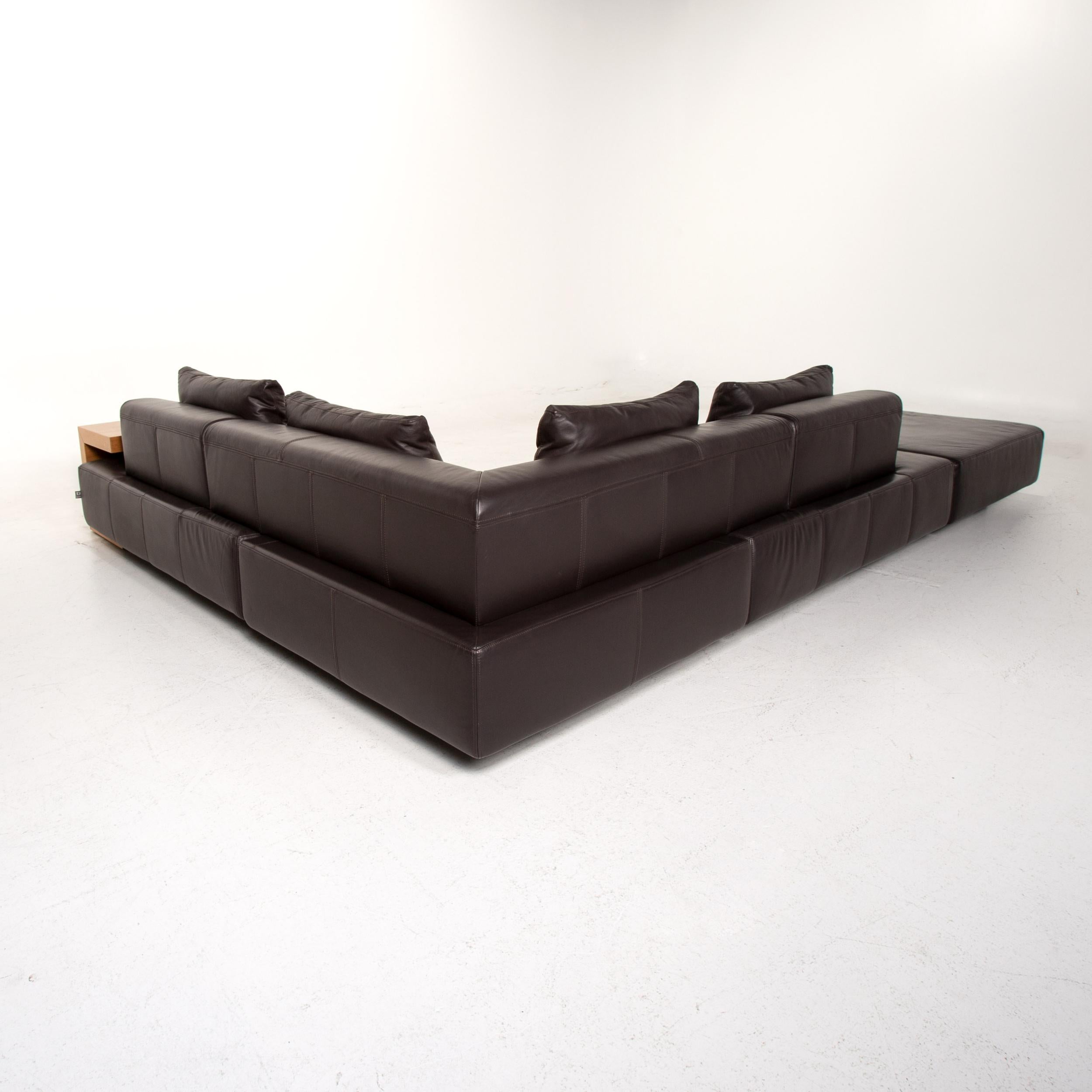 Ewald Schillig Leather Corner Sofa Incl. Wood Side Table Modular Sofa Couch For Sale 5