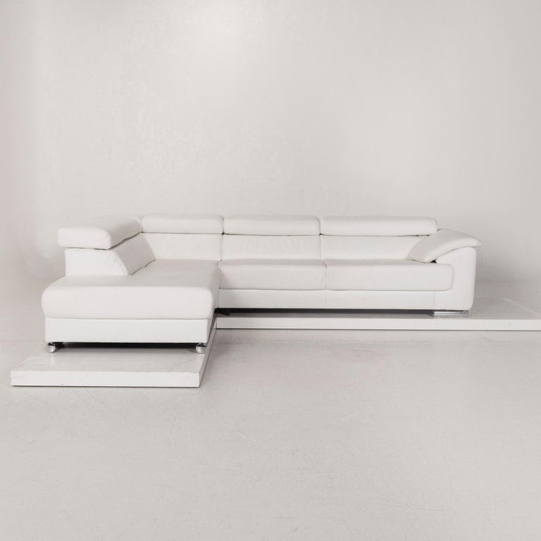 Ewald Schillig Leather Corner Sofa White Sofa Function Couch at 1stDibs