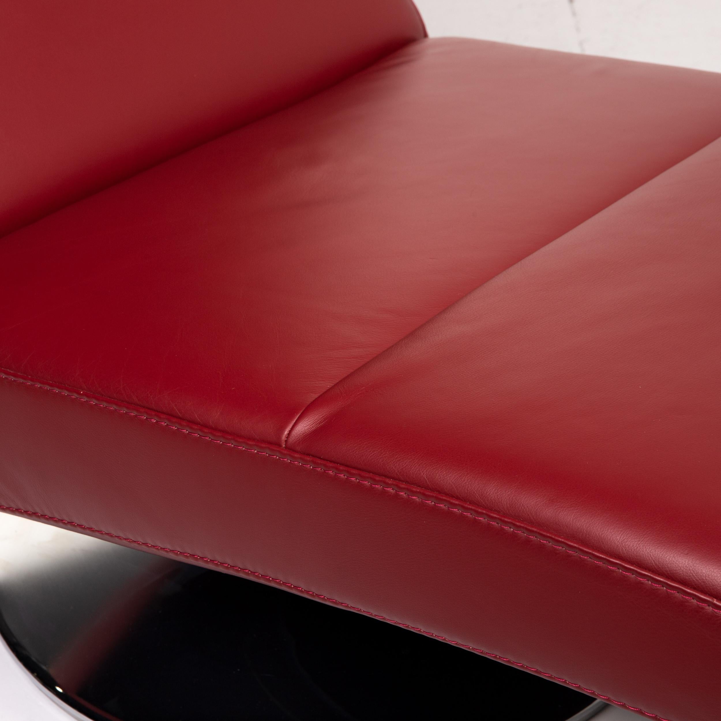 German Ewald Schillig Leather Lounger Red Relax Lounger Relax Function Function Relax For Sale