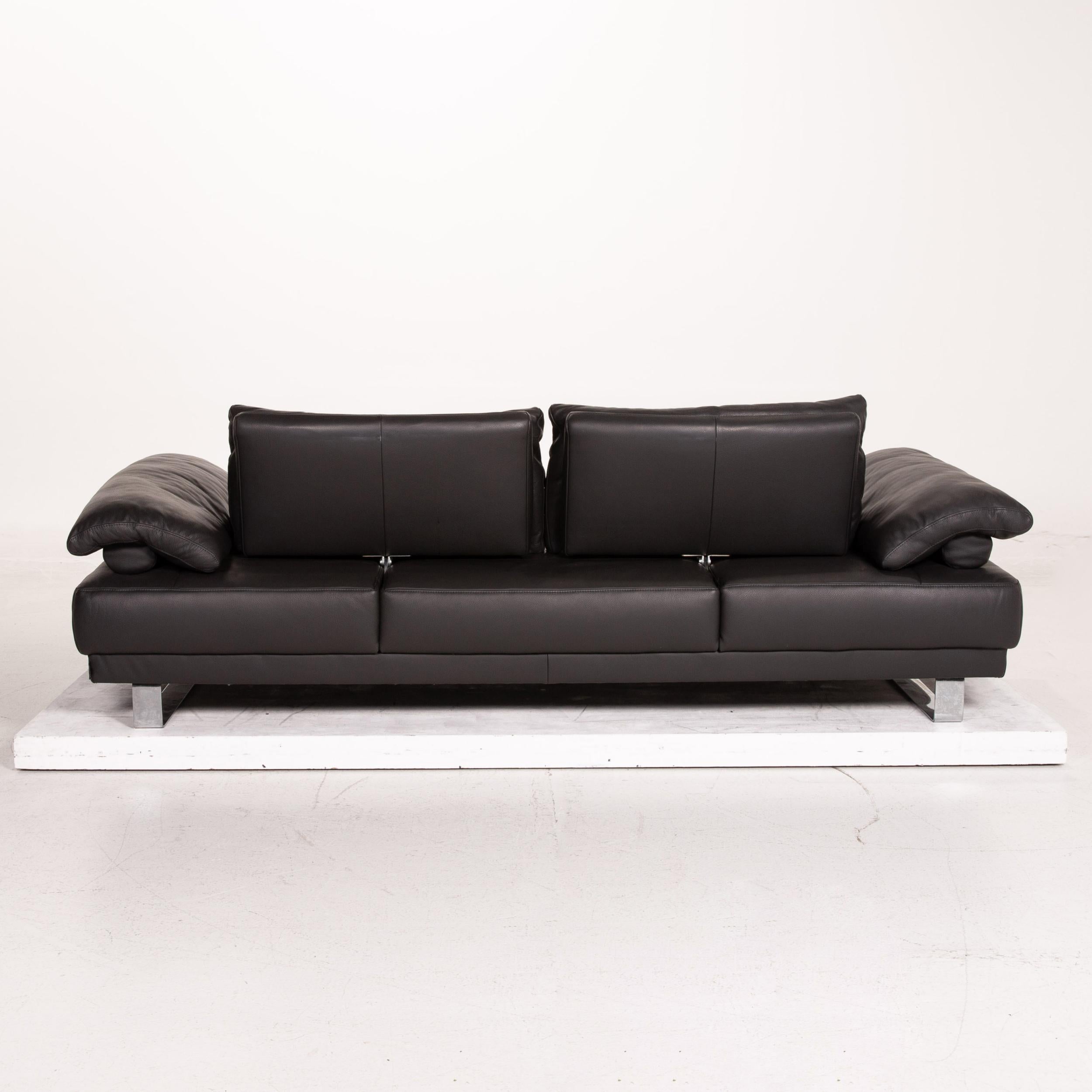 Ewald Schillig Leather Sofa Anthracite Gray Three-Seater Function Couch 5